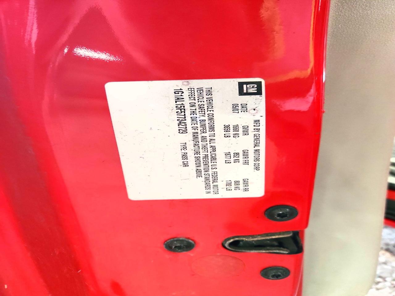 2007 Chevrolet Cobalt Lt Red vin: 1G1AL15F577342729
