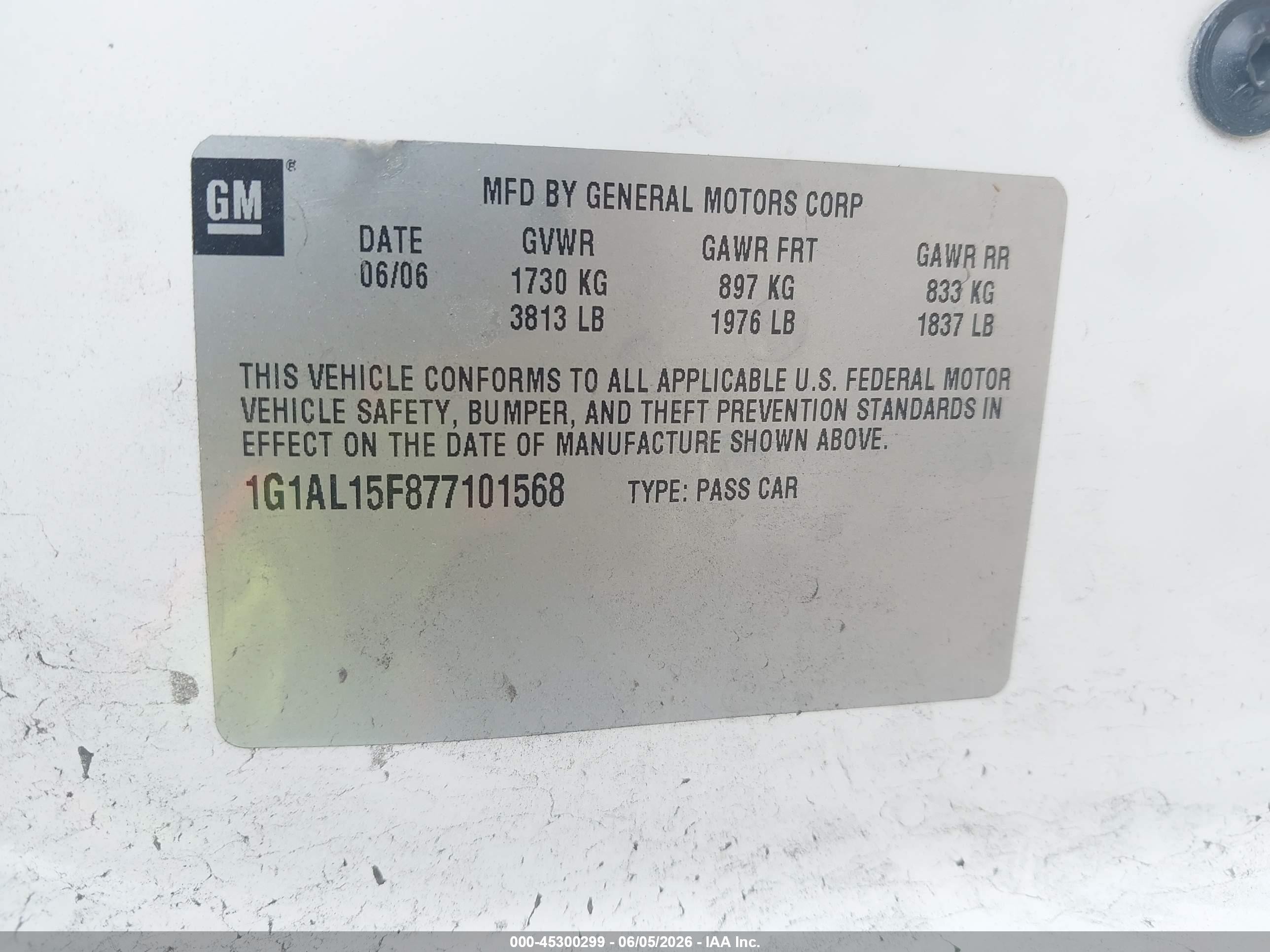 2007 Chevrolet Cobalt Lt White vin: 1G1AL15F877101568