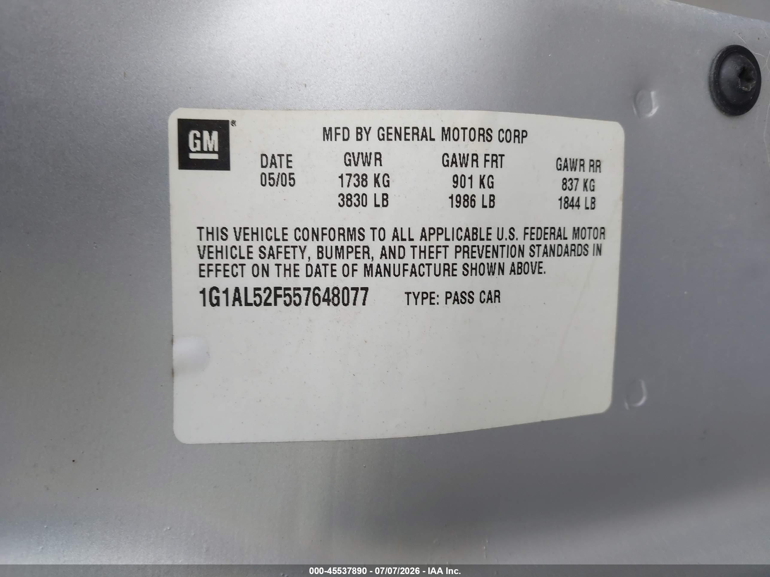 2005 Chevrolet Cobalt Ls Silver vin: 1G1AL52F557648077