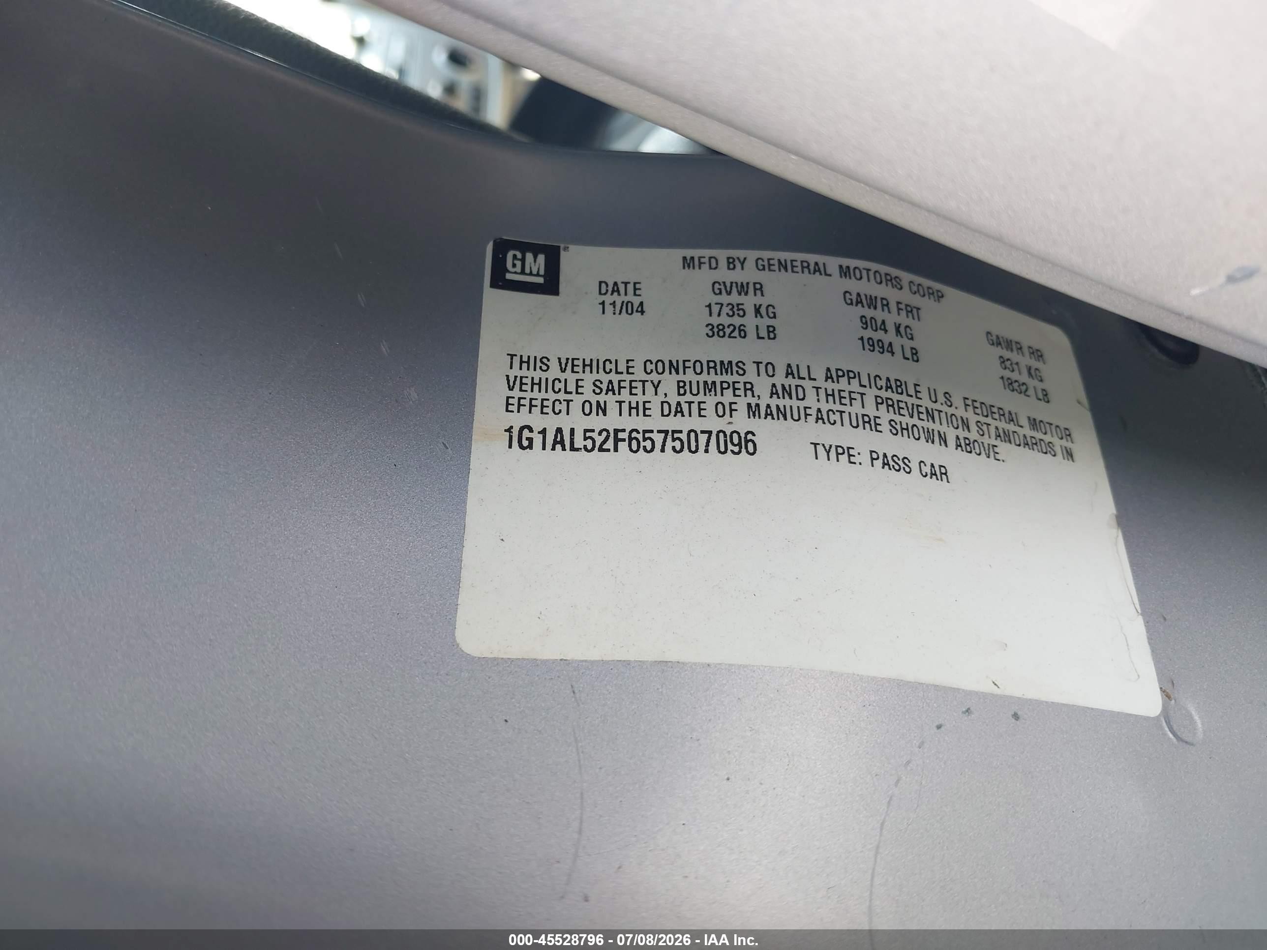 2005 Chevrolet Cobalt Ls Silver vin: 1G1AL52F657507096