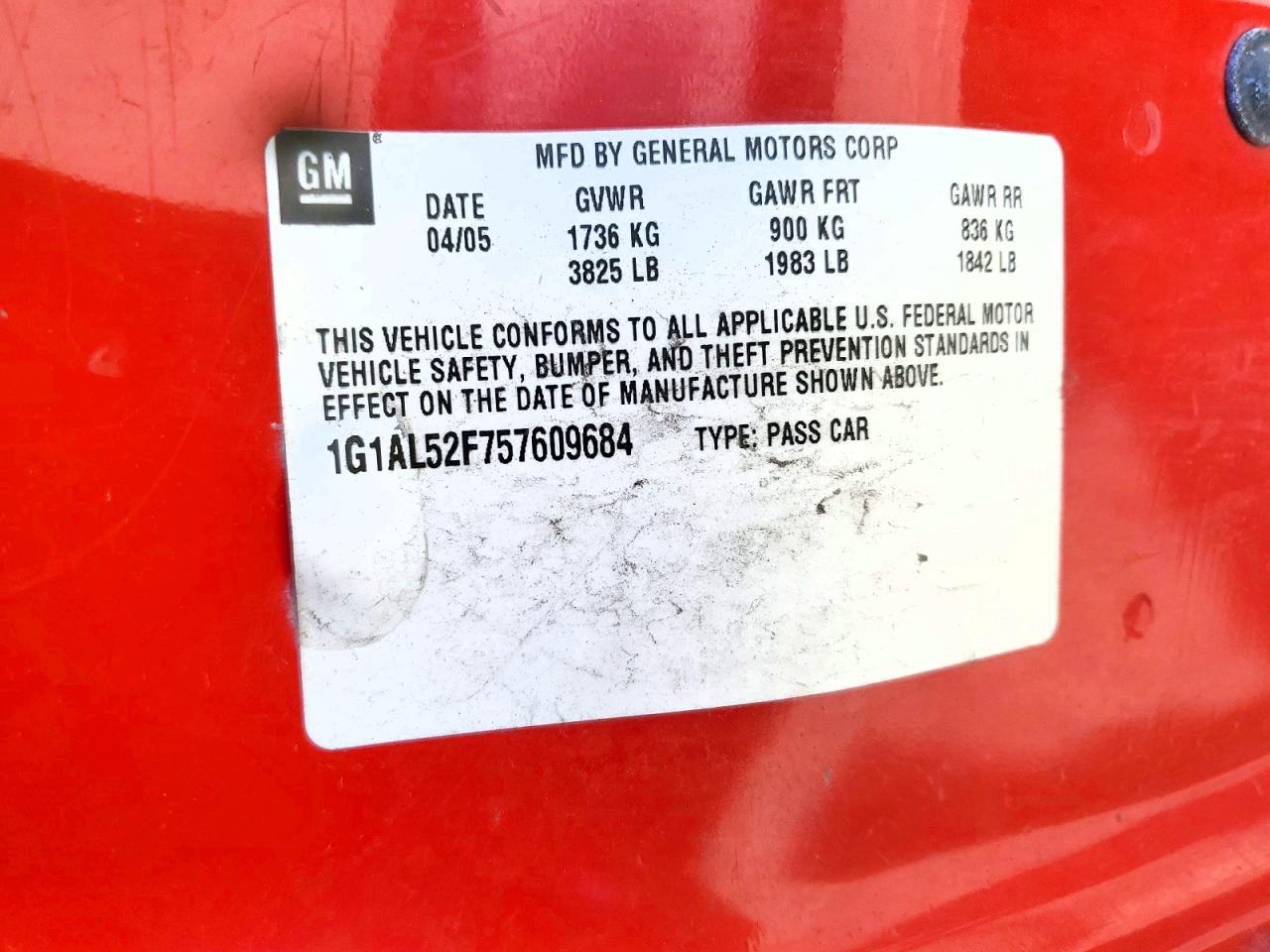2005 Chevrolet Cobalt Ls Red vin: 1G1AL52F757609684