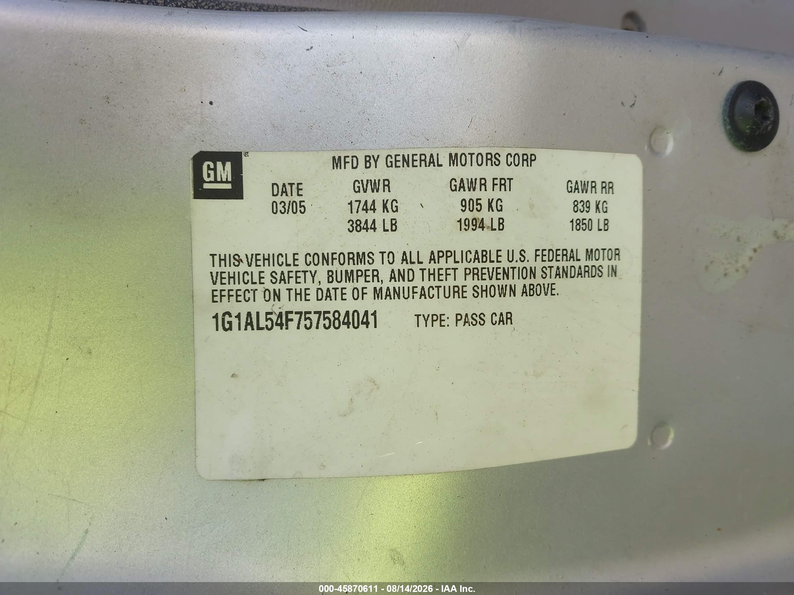 2005 Chevrolet Cobalt Ls Silver vin: 1G1AL54F757584041