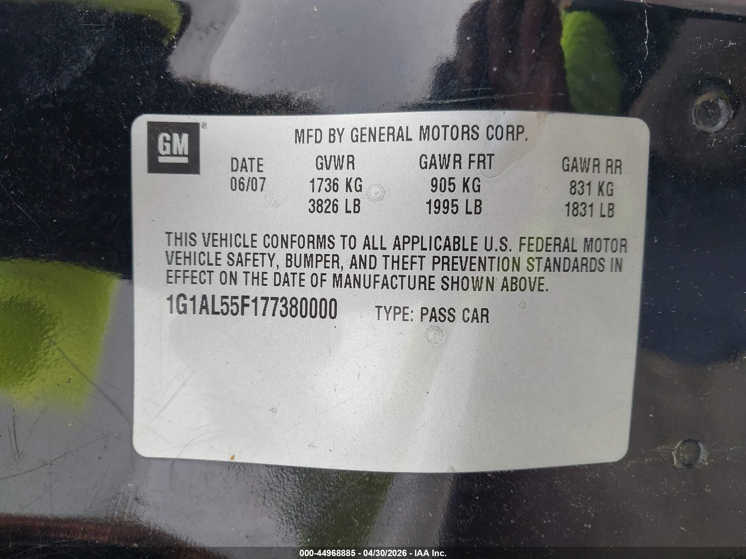 2007 Chevrolet Cobalt Lt Black vin: 1G1AL55F177380000