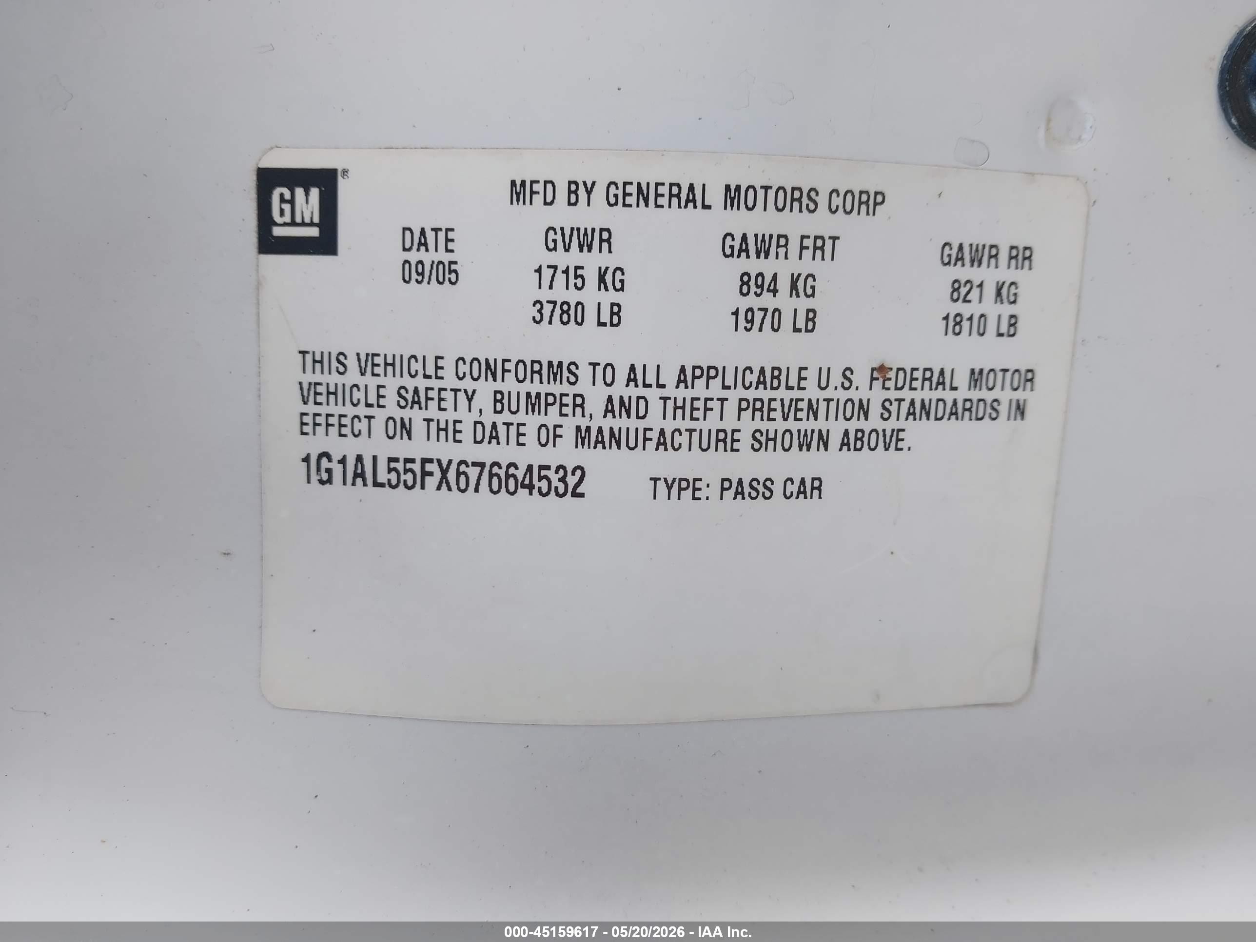 2006 Chevrolet Cobalt Lt Белый vin: 1G1AL55FX67664532