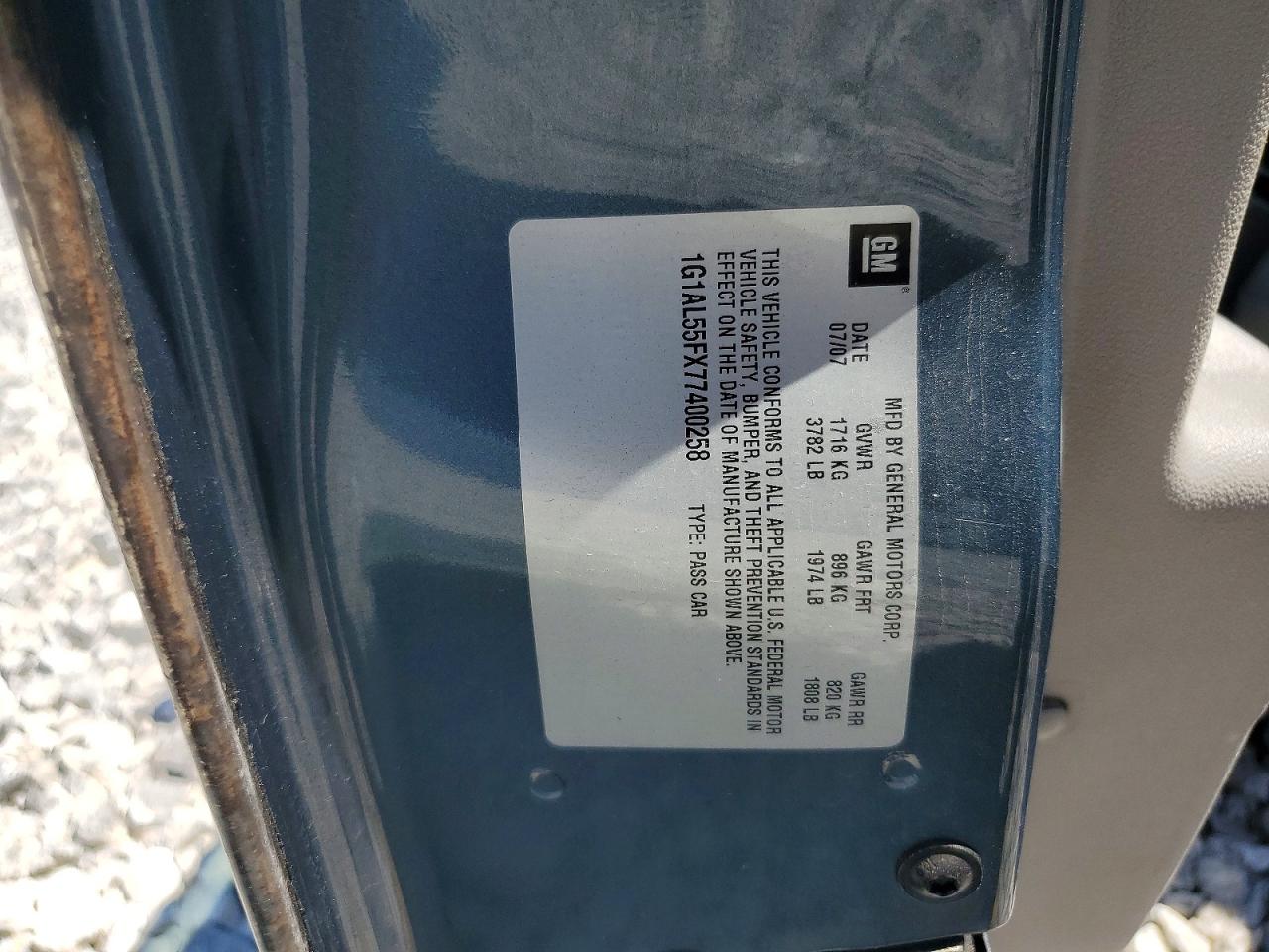2007 Chevrolet Cobalt Lt Blue vin: 1G1AL55FX77400258