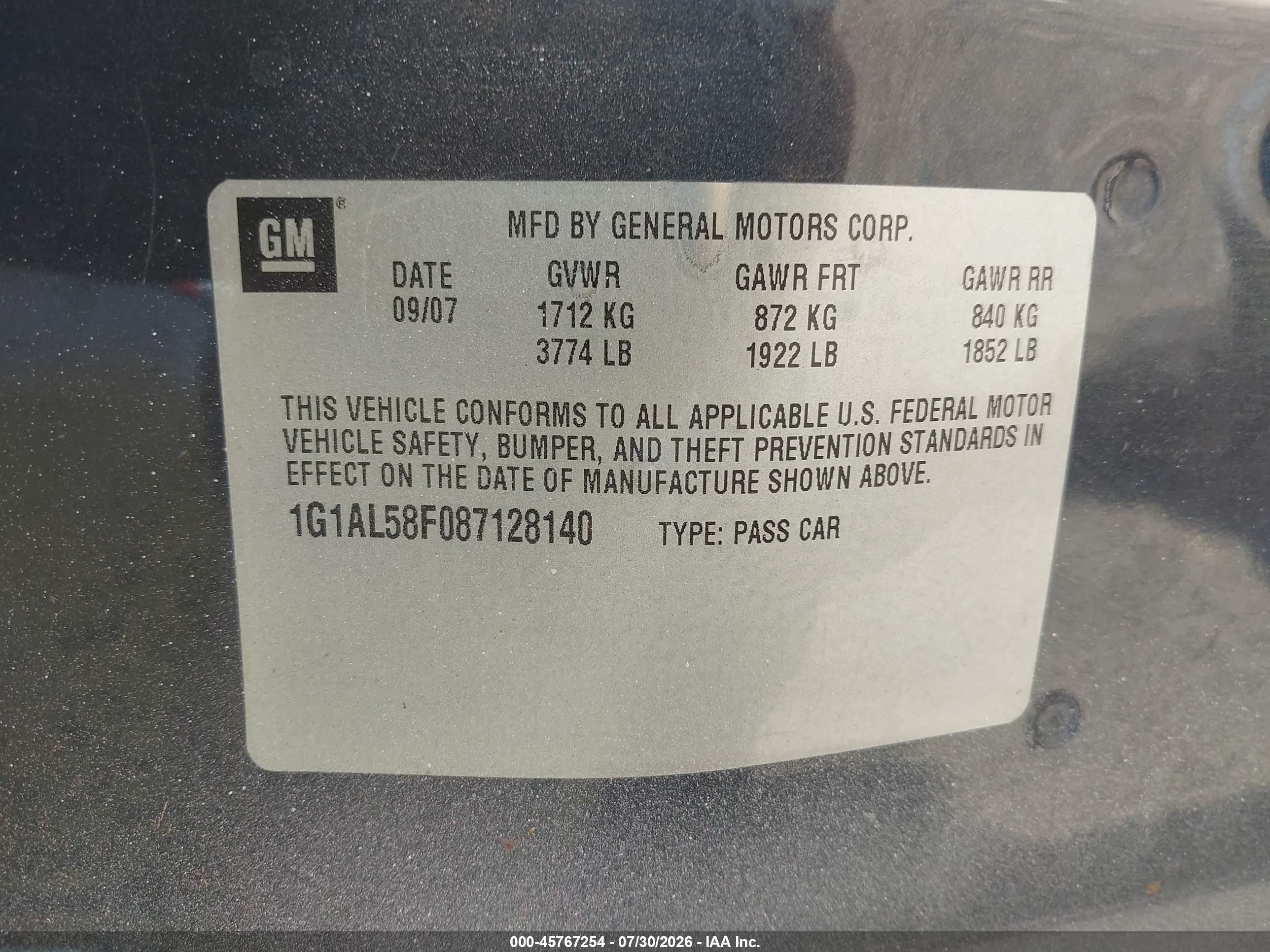 2008 Chevrolet Cobalt Lt Pink vin: 1G1AL58F087128140