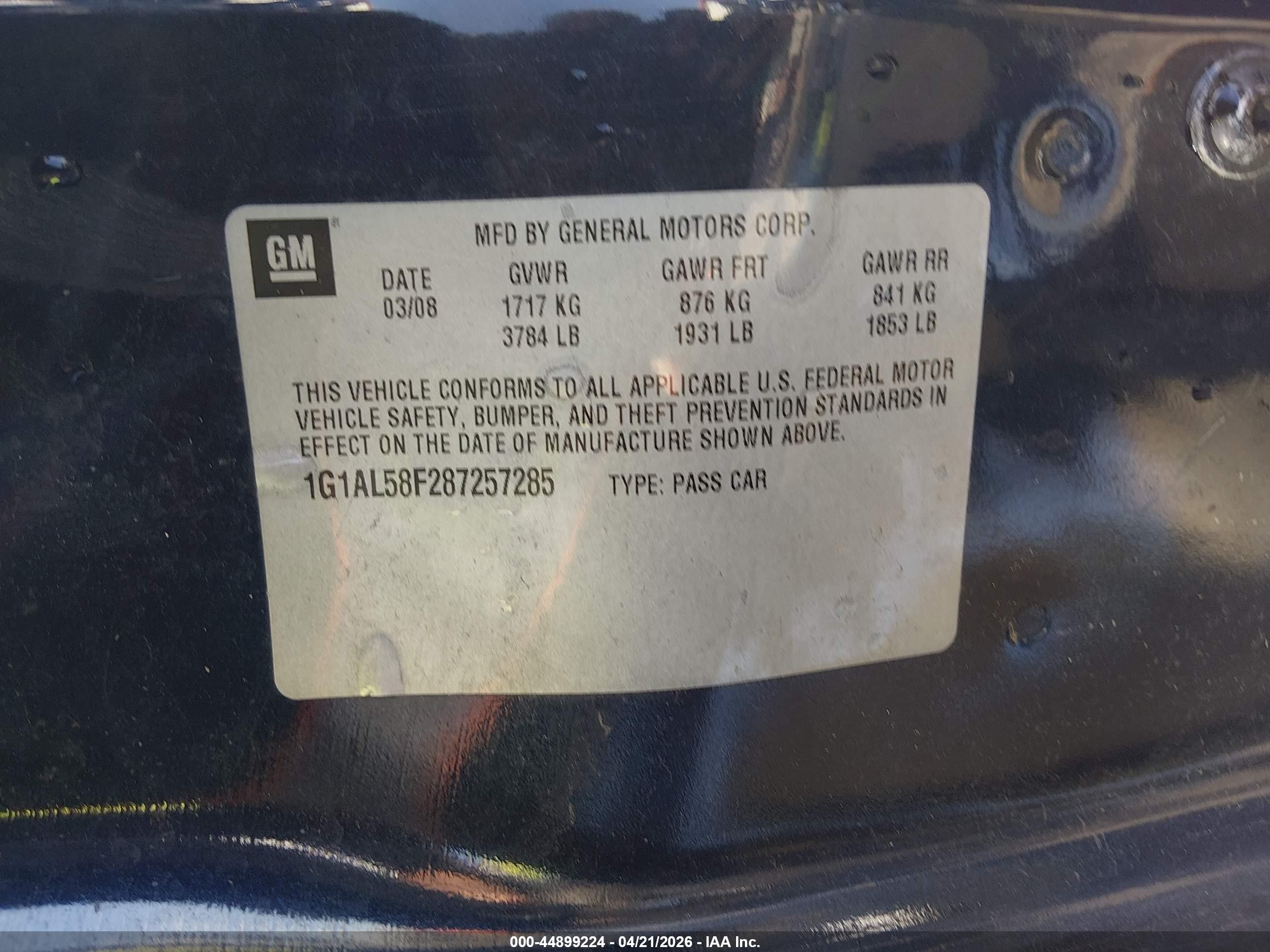 2008 Chevrolet Cobalt Lt Dark Blue vin: 1G1AL58F287257285