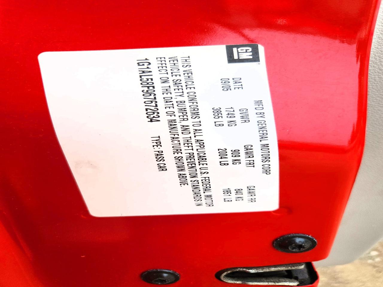 2006 Chevrolet Cobalt Lt Red vin: 1G1AL58F967672634