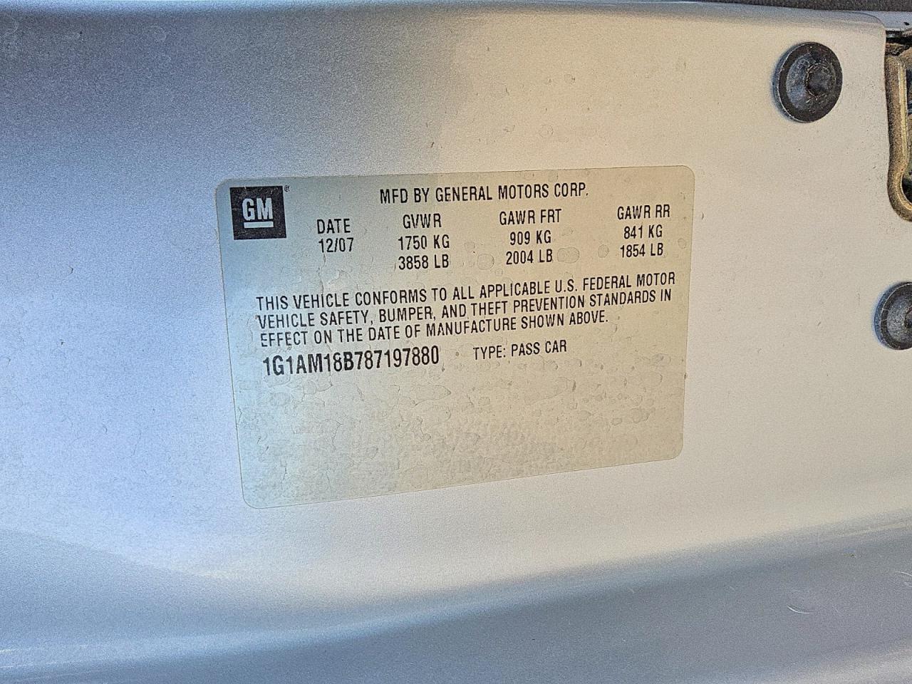2008 Chevrolet Cobalt Sport Silver vin: 1G1AM18B787197880