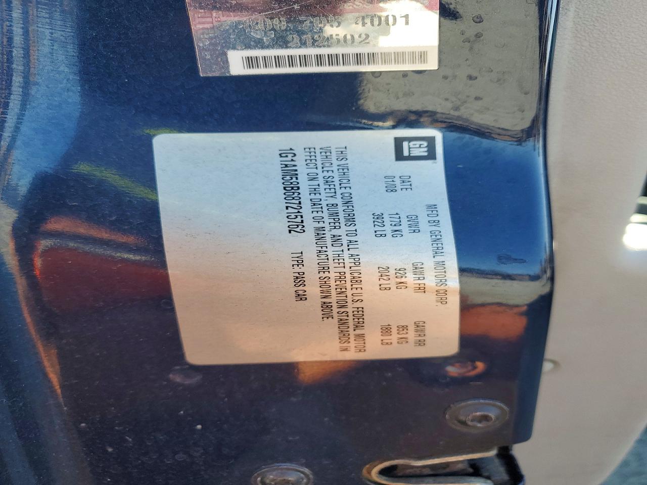 2008 Chevrolet Cobalt Sport Blue vin: 1G1AM58B687215762