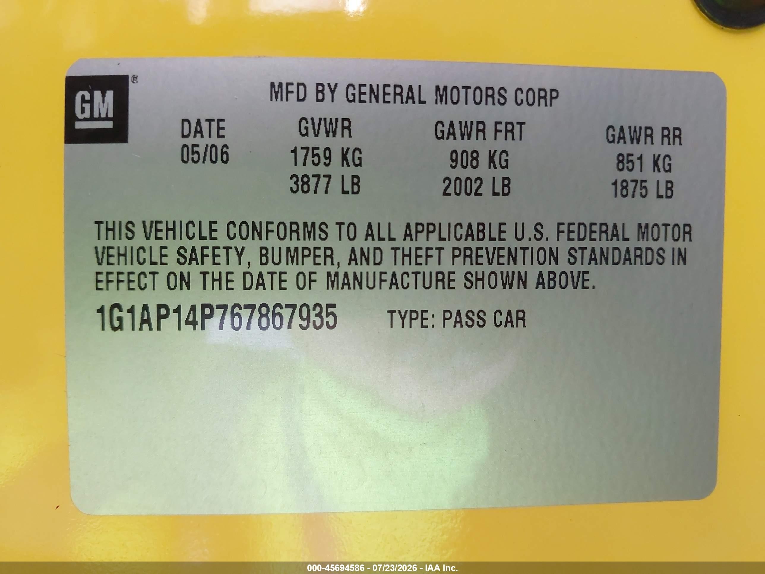 2006 Chevrolet Cobalt Ss Supercharged Yellow vin: 1G1AP14P767867935
