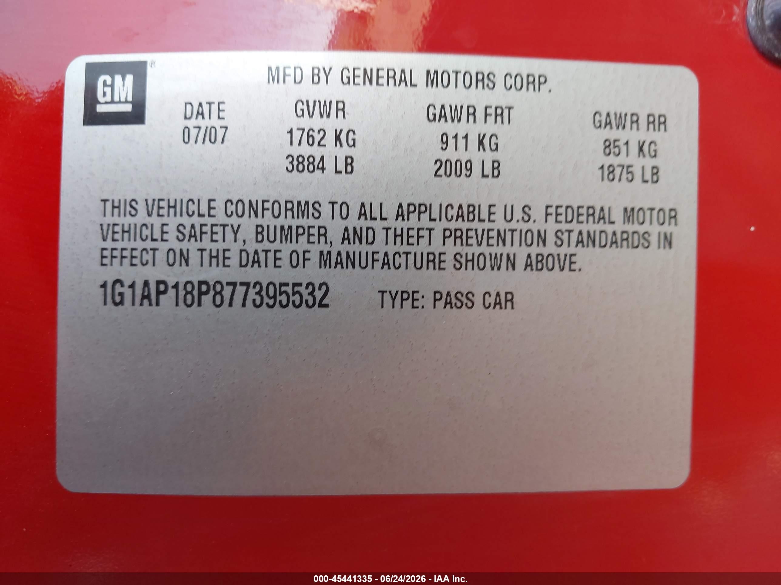 2007 Chevrolet Cobalt Ss Supercharged Red vin: 1G1AP18P877395532