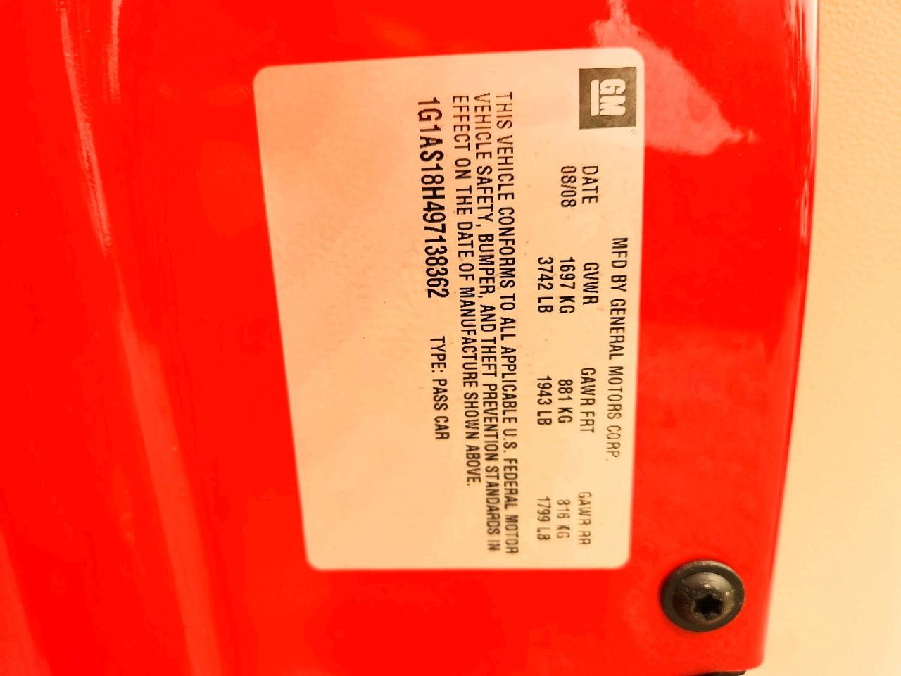 2009 Chevrolet Cobalt Ls Red vin: 1G1AS18H497138362
