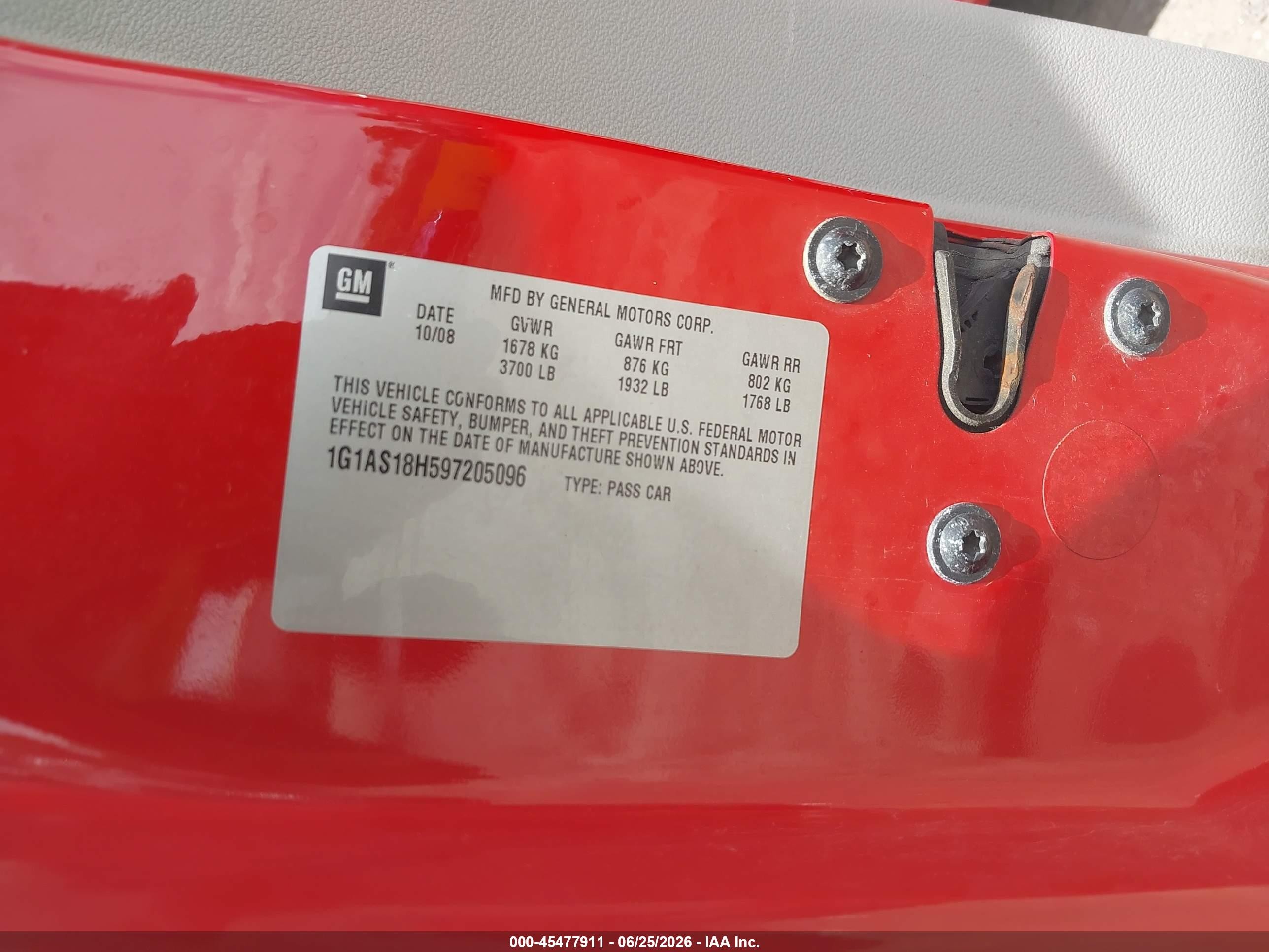 2009 Chevrolet Cobalt Ls Red vin: 1G1AS18H597205096