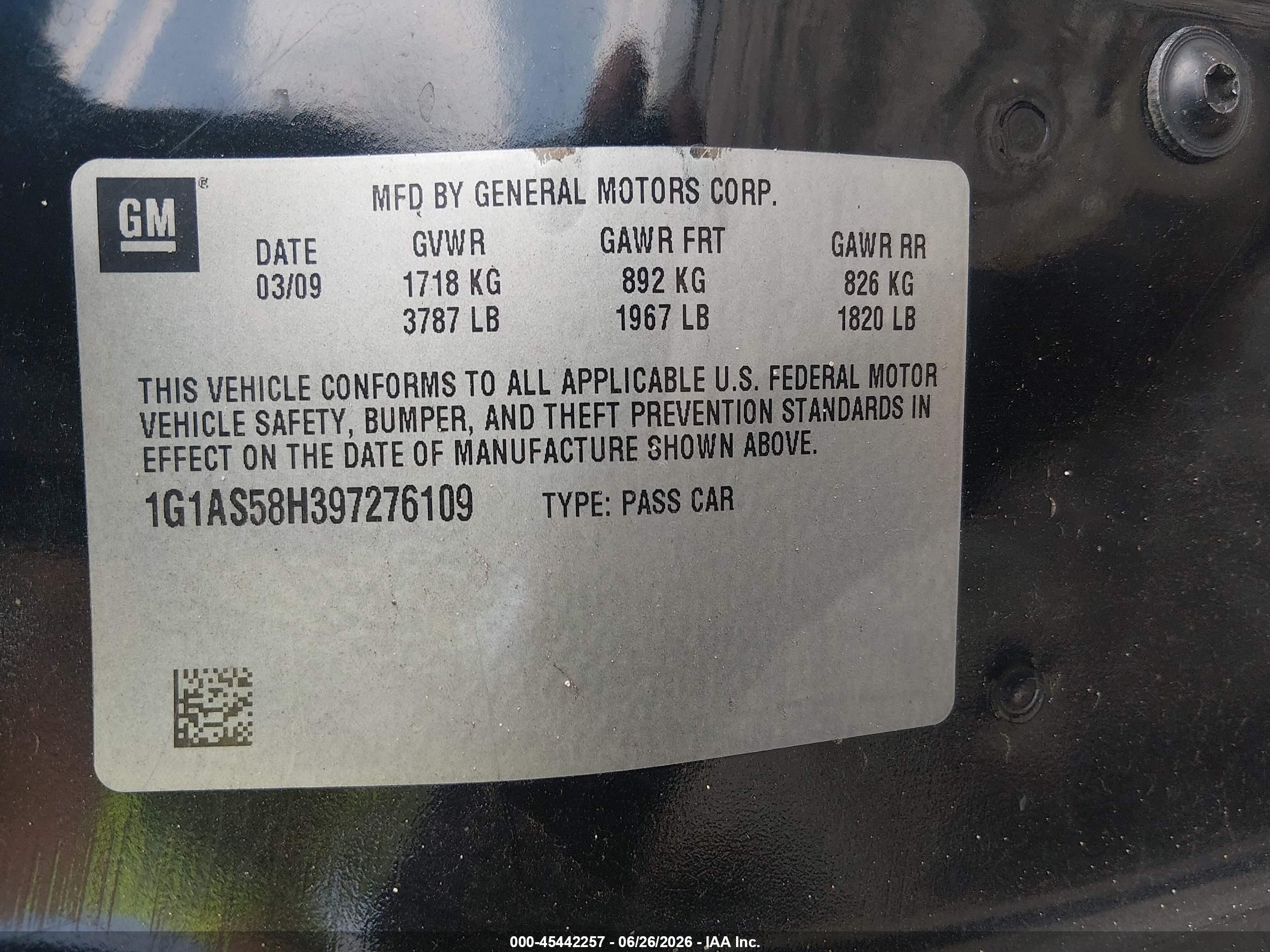 2009 Chevrolet Cobalt Ls Черный vin: 1G1AS58H397276109
