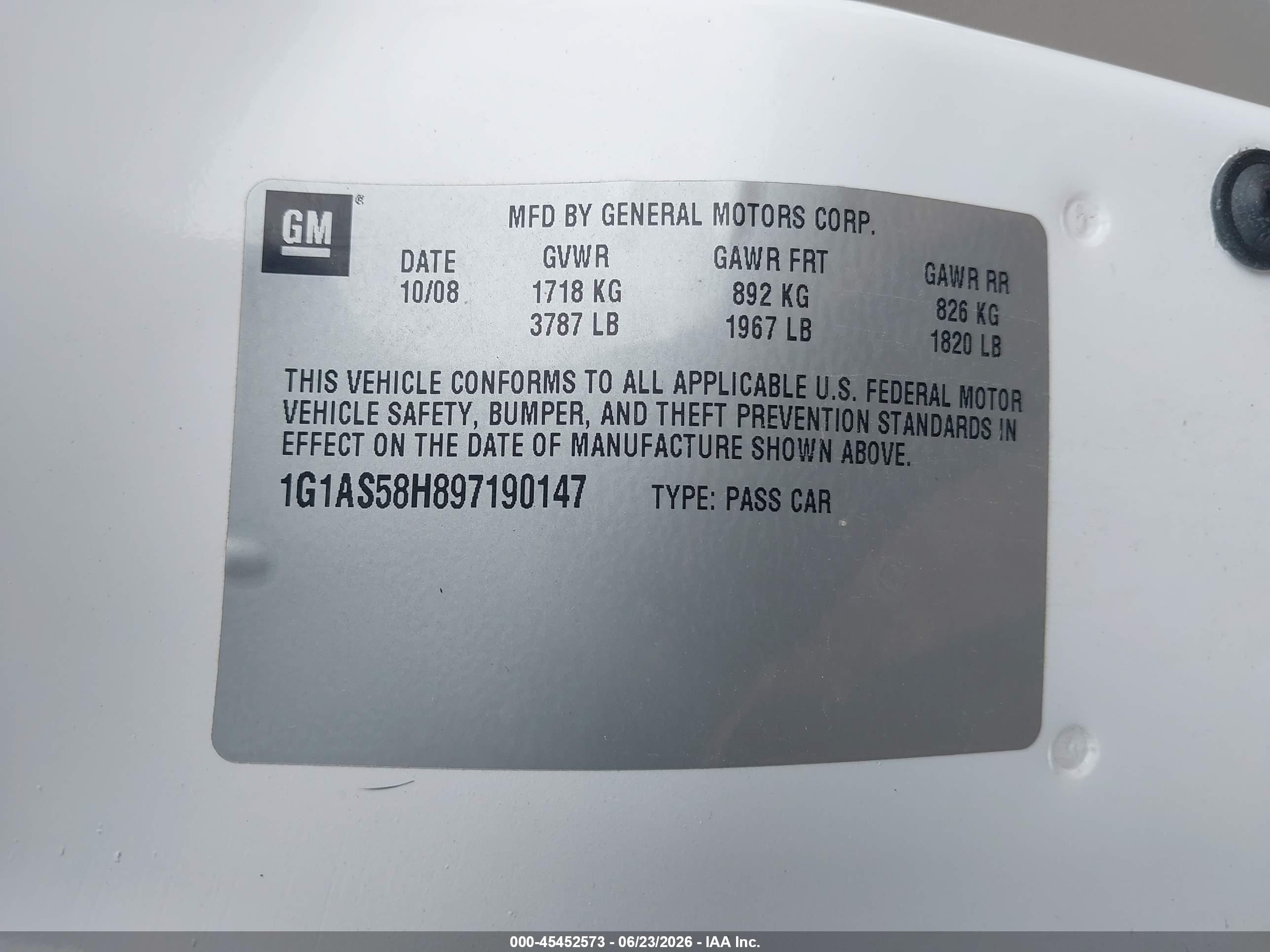 2009 Chevrolet Cobalt Ls White vin: 1G1AS58H897190147