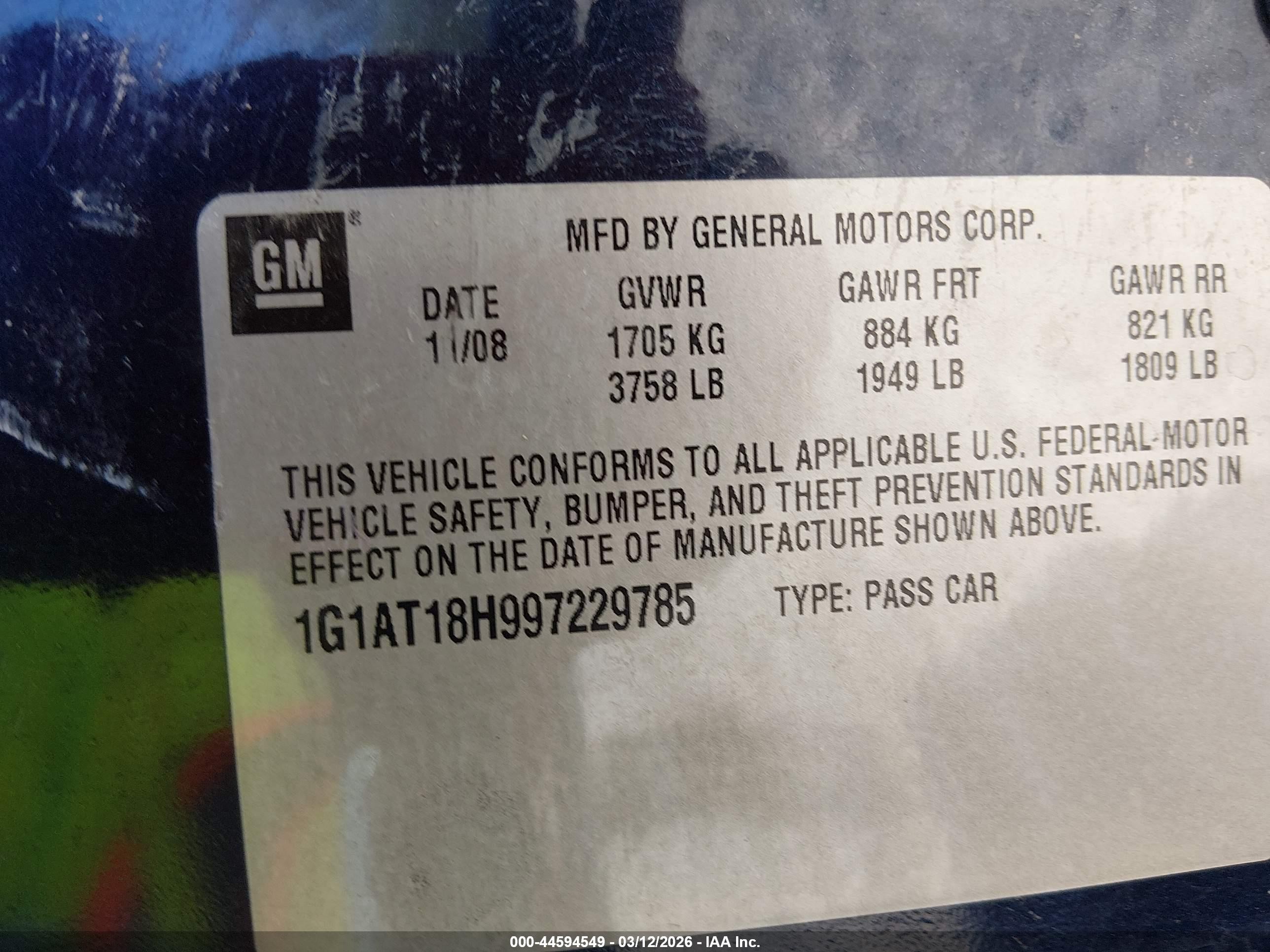 2009 Chevrolet Cobalt Lt Синий vin: 1G1AT18H997229785