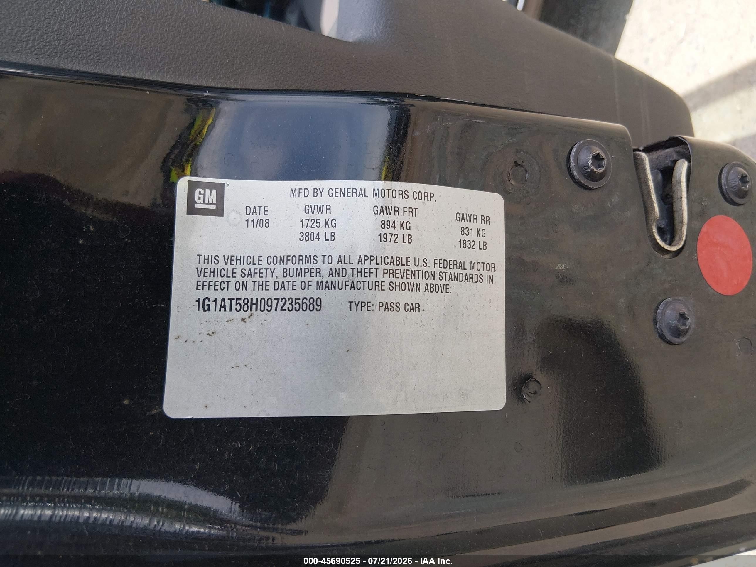 2009 Chevrolet Cobalt Lt Black vin: 1G1AT58H097235689