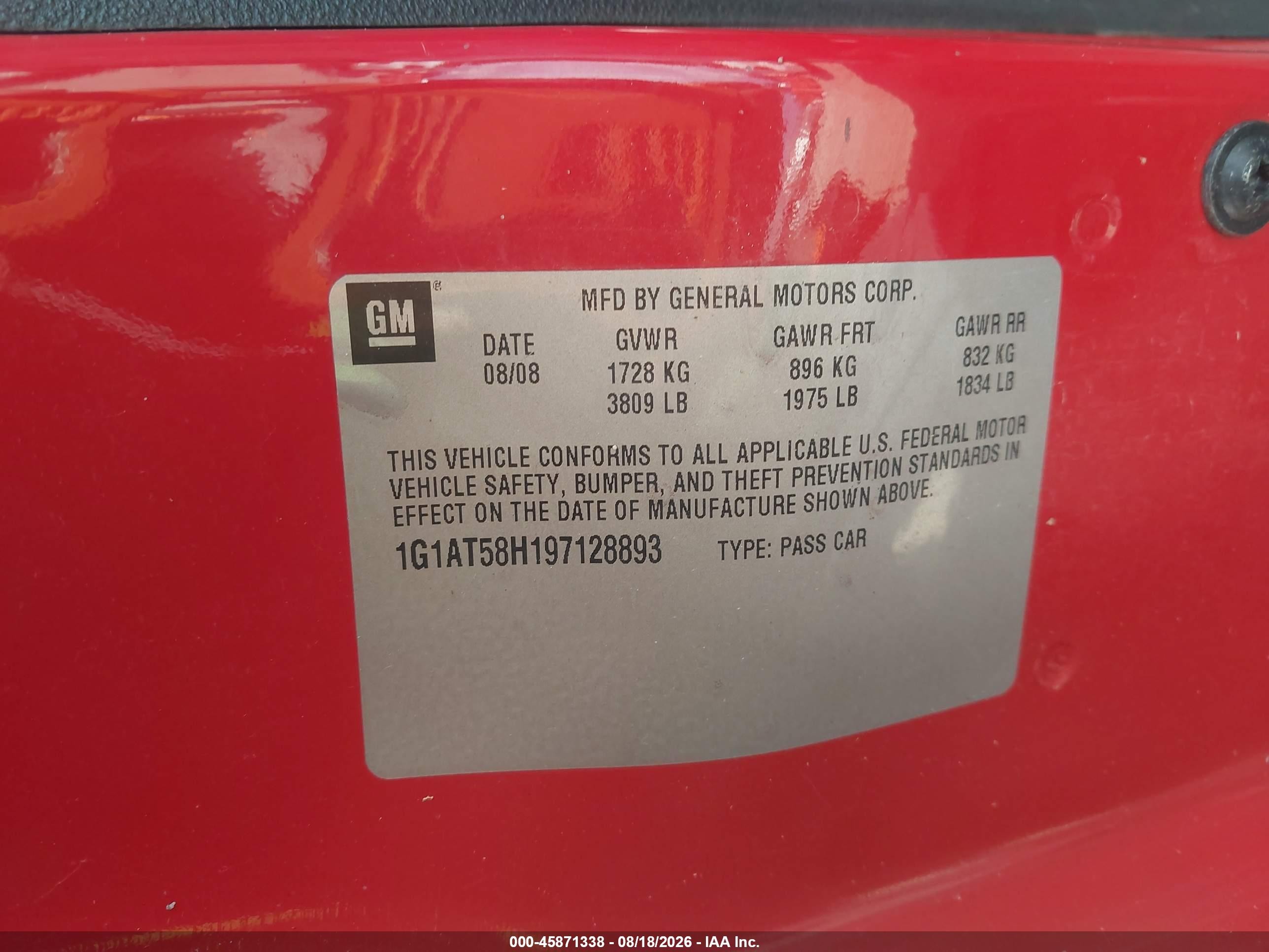 2009 Chevrolet Cobalt Lt Красный vin: 1G1AT58H197128893