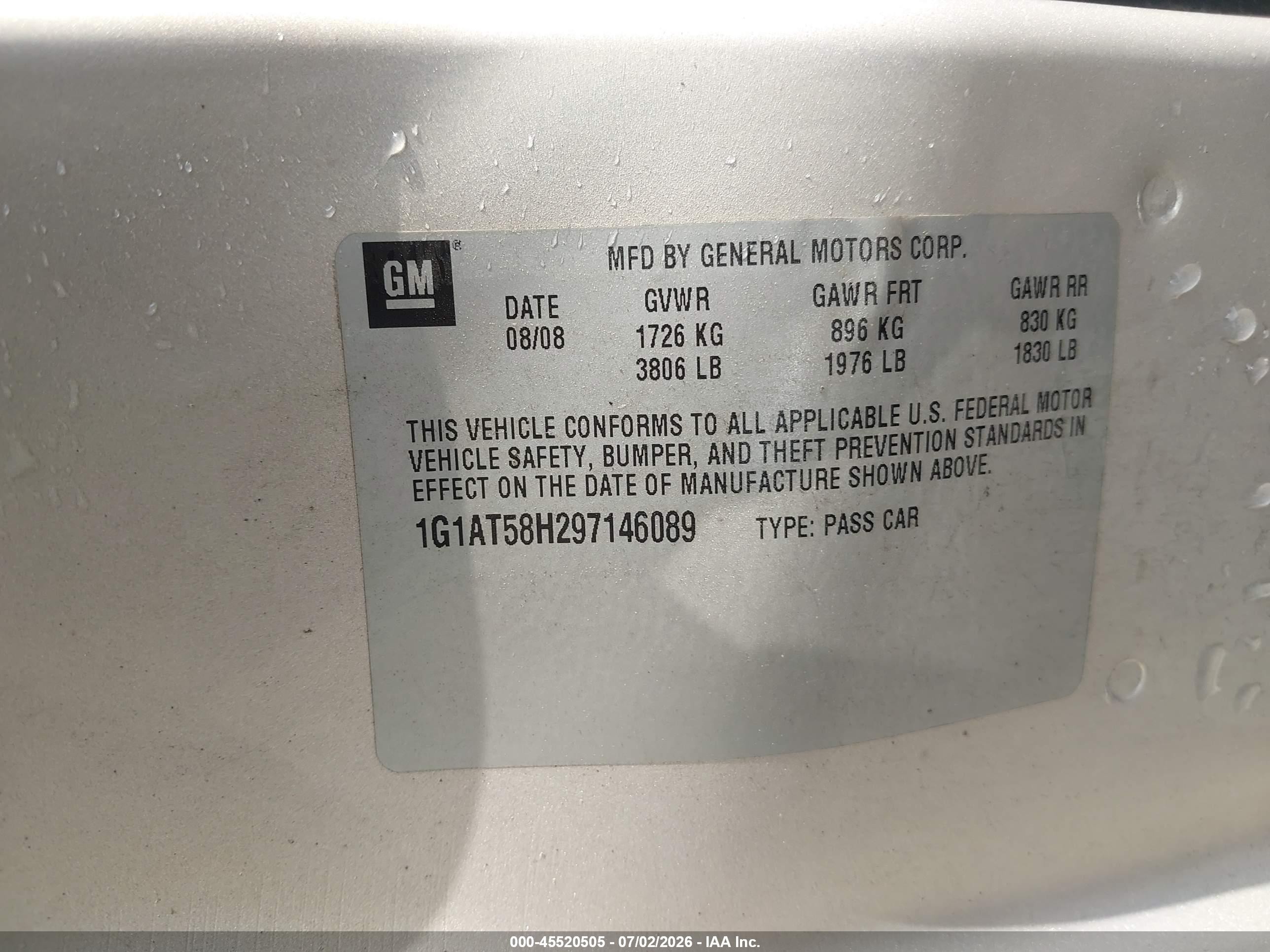 2009 Chevrolet Cobalt Lt Champagne vin: 1G1AT58H297146089