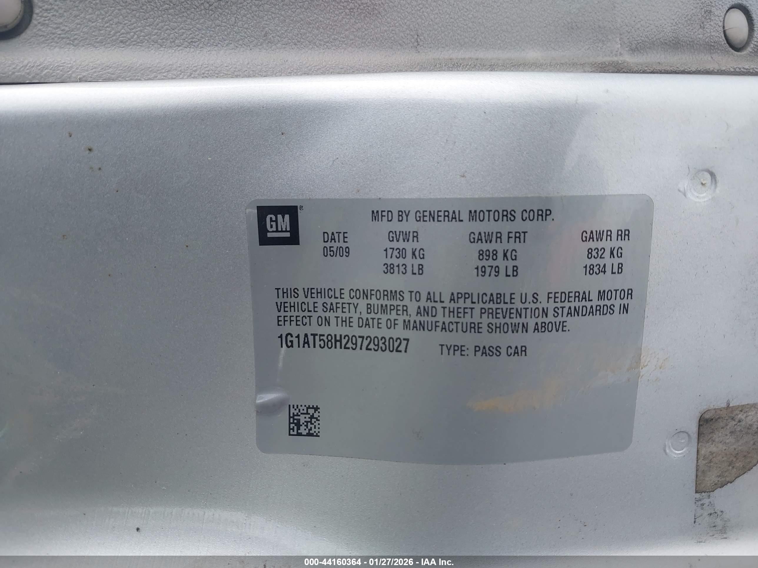 2009 Chevrolet Cobalt Lt Серый vin: 1G1AT58H297293027