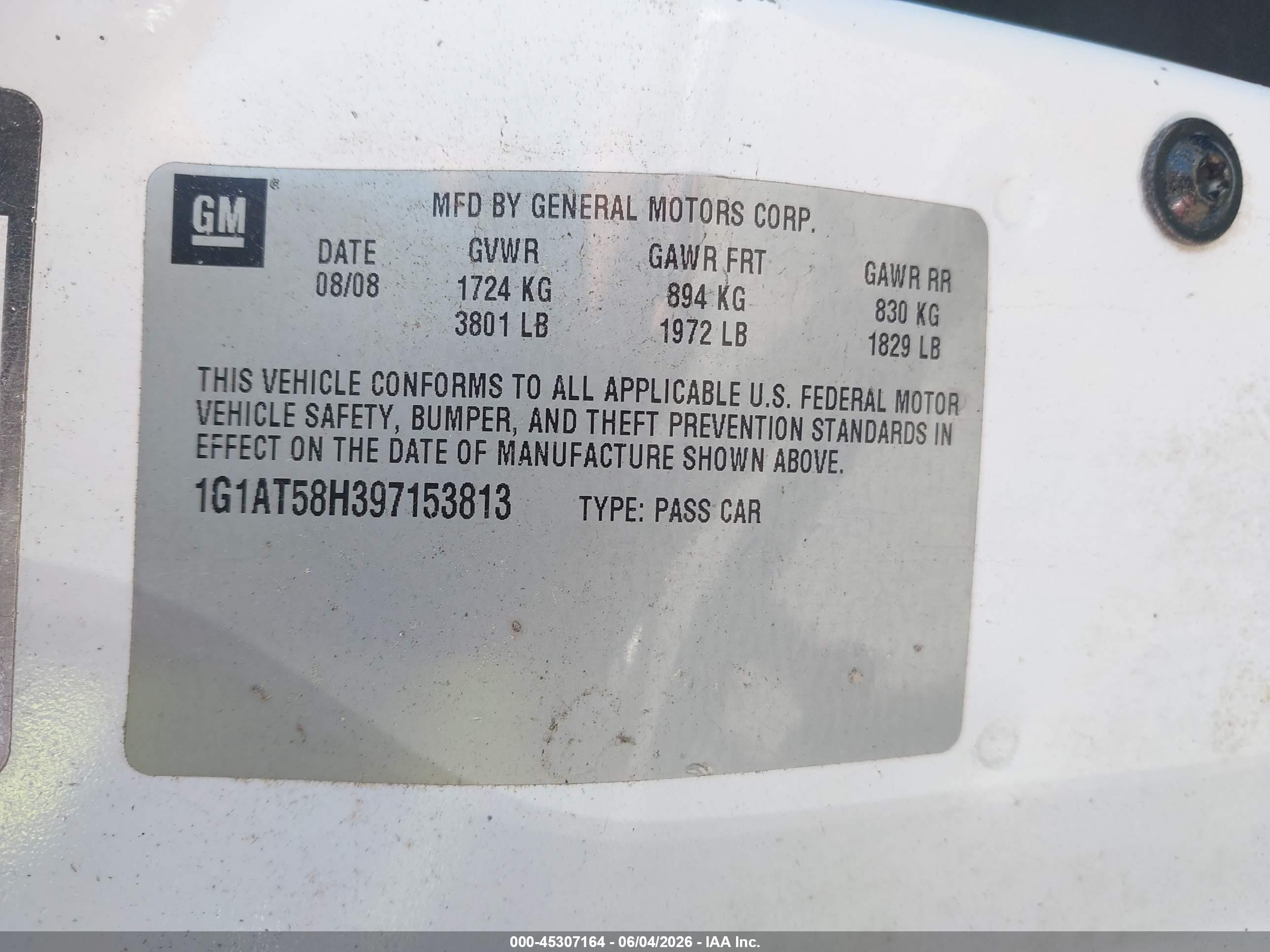 2009 Chevrolet Cobalt Lt White vin: 1G1AT58H397153813