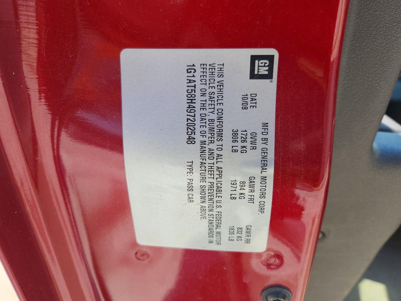 2009 Chevrolet Cobalt Lt Бордовый vin: 1G1AT58H497202548