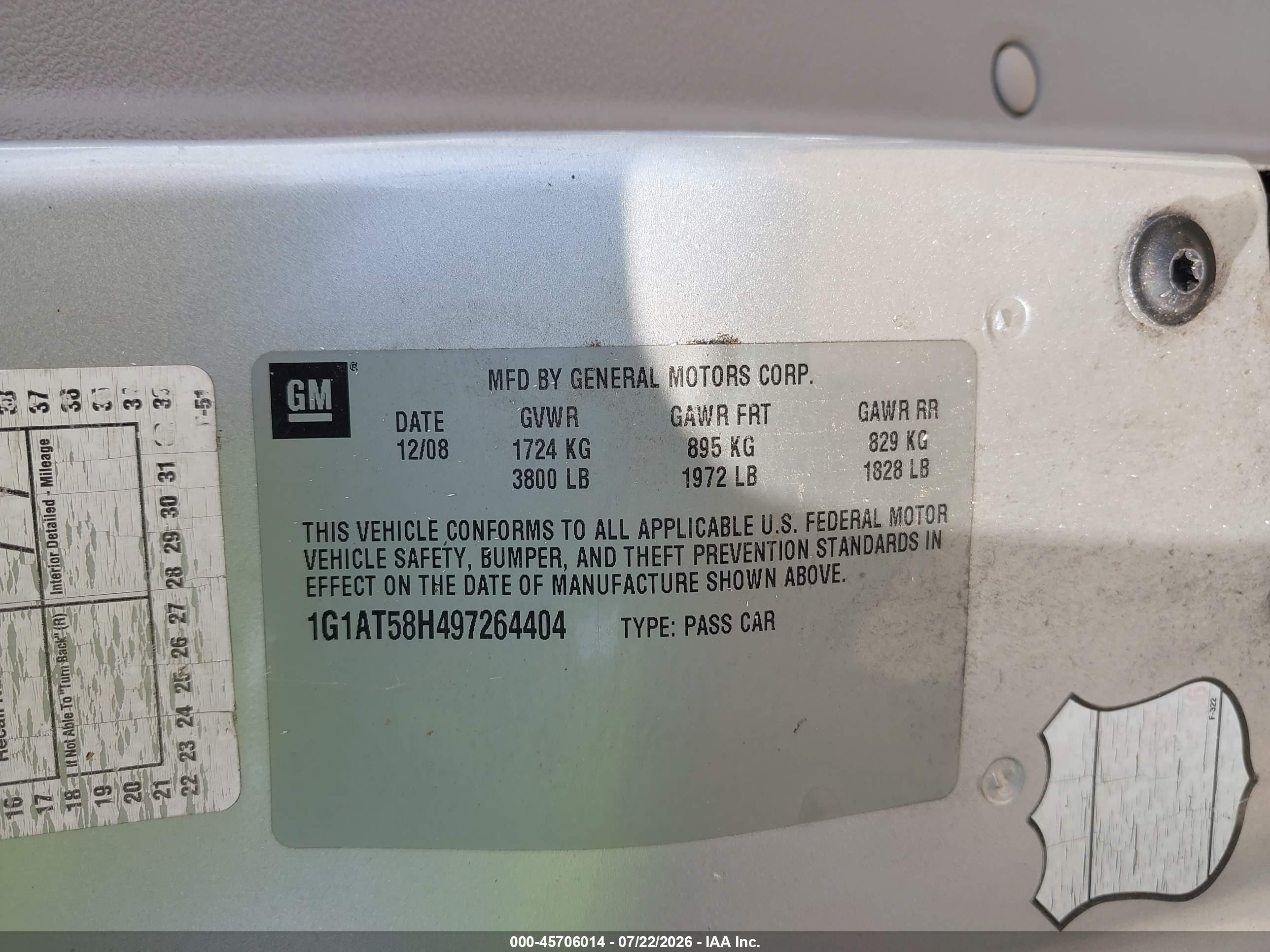 2009 Chevrolet Cobalt Lt Silver vin: 1G1AT58H497264404