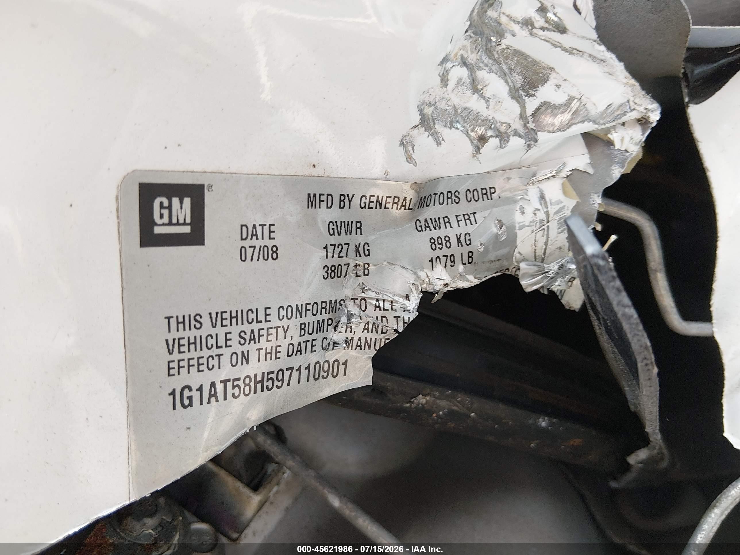 2009 Chevrolet Cobalt Lt White vin: 1G1AT58H597110901