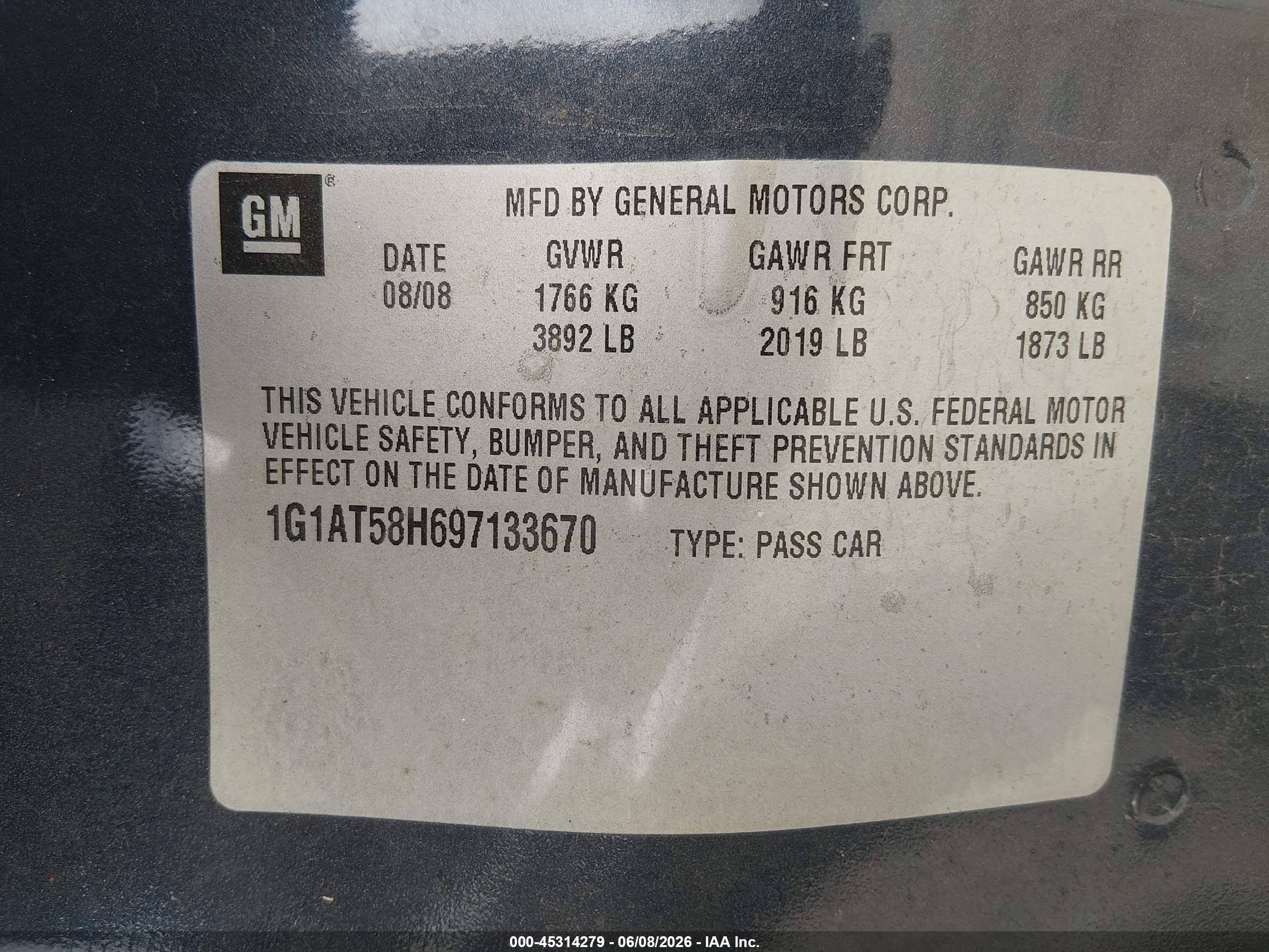 2009 Chevrolet Cobalt Lt Синий vin: 1G1AT58H697133670