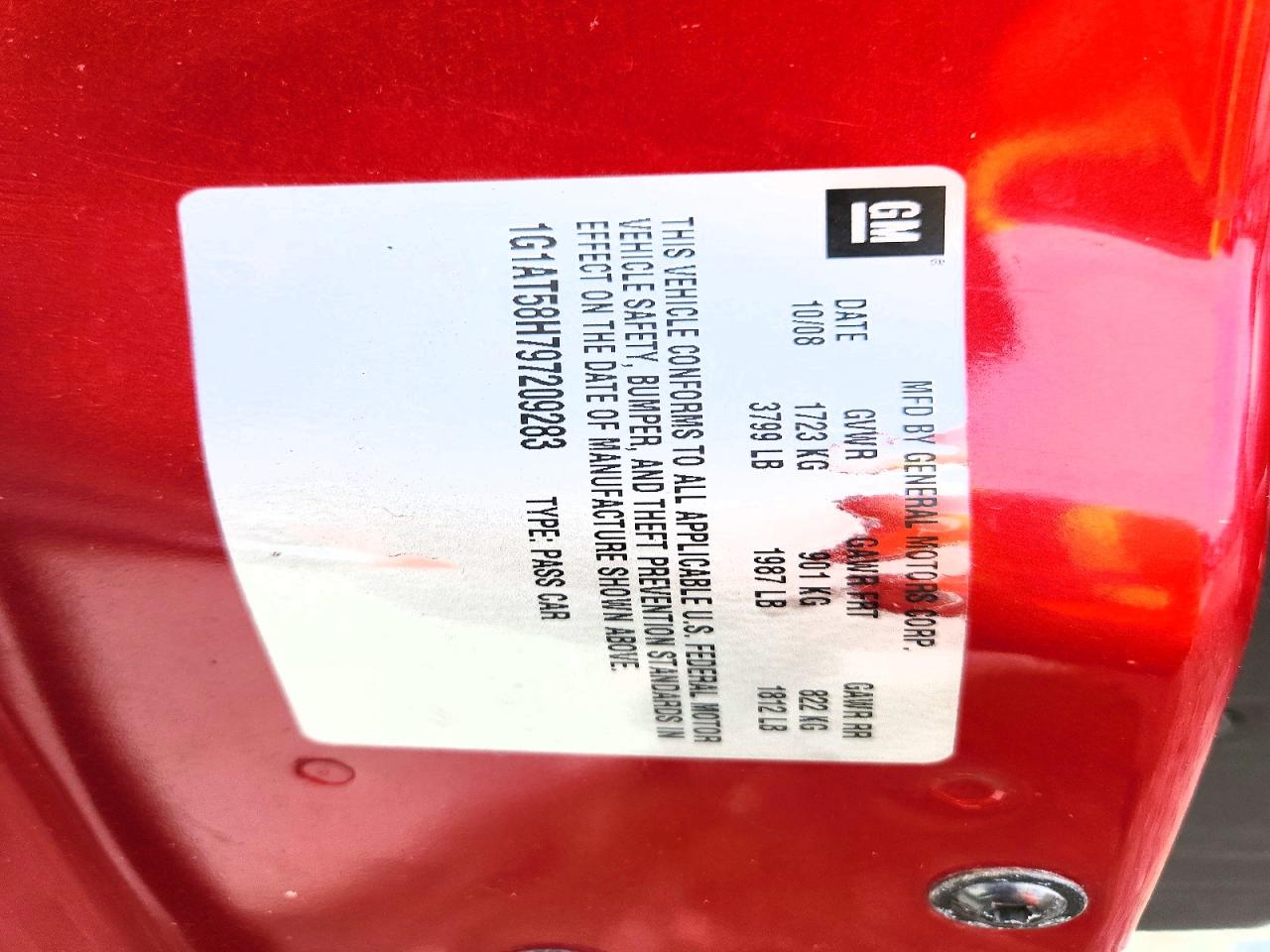 2009 Chevrolet Cobalt Lt Красный vin: 1G1AT58H797209283