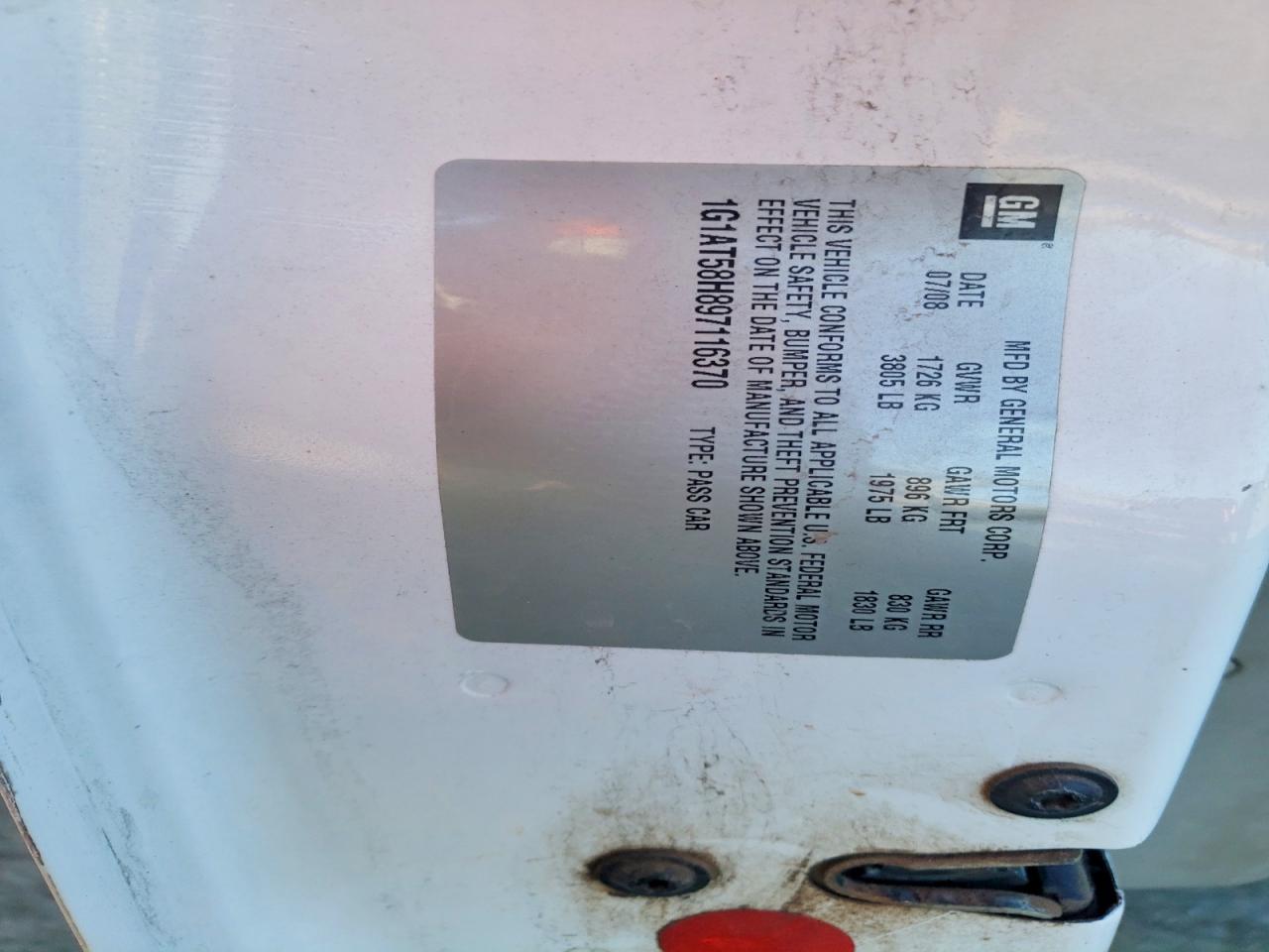 2009 Chevrolet Cobalt Lt White vin: 1G1AT58H897116370