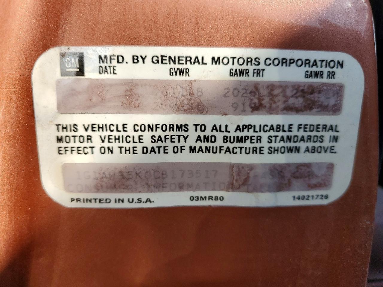 1982 Chevrolet Malibu Classic Gold vin: 1G1AW35K0CB173517