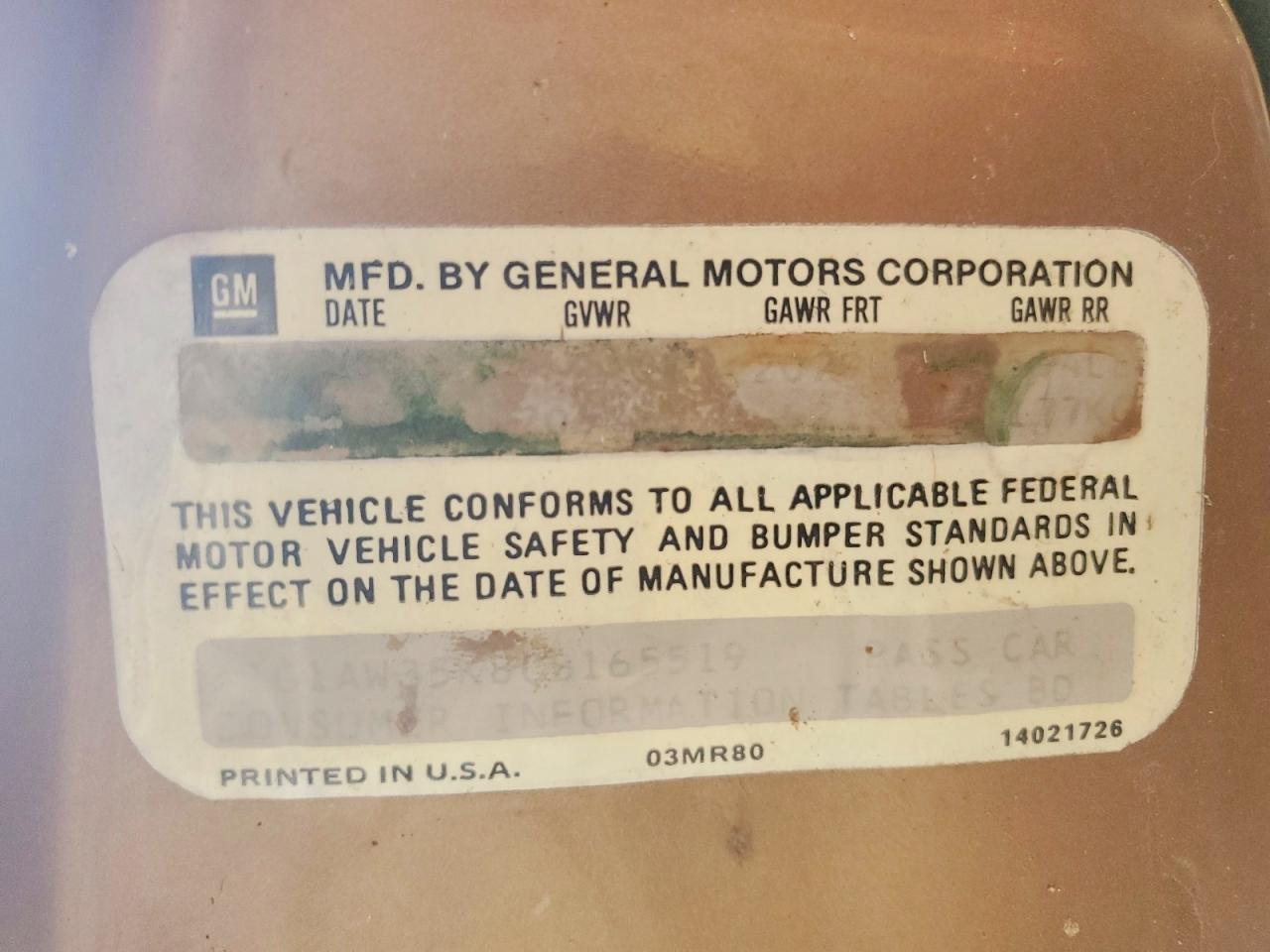 1982 Chevrolet Malibu Classic Brown vin: 1G1AW35K8CB165519