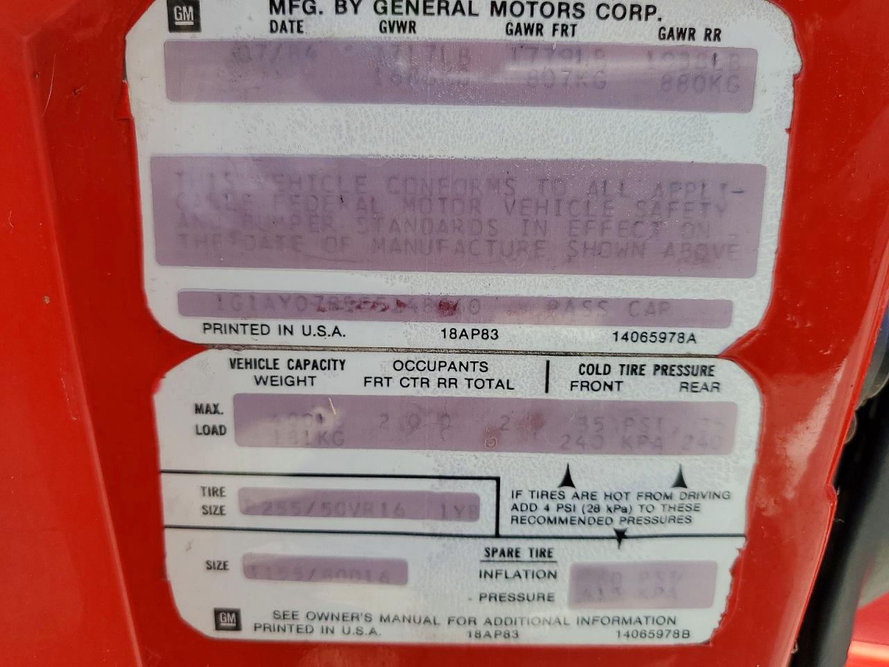 1984 Chevrolet Corvette Red vin: 1G1AY0785E5148060