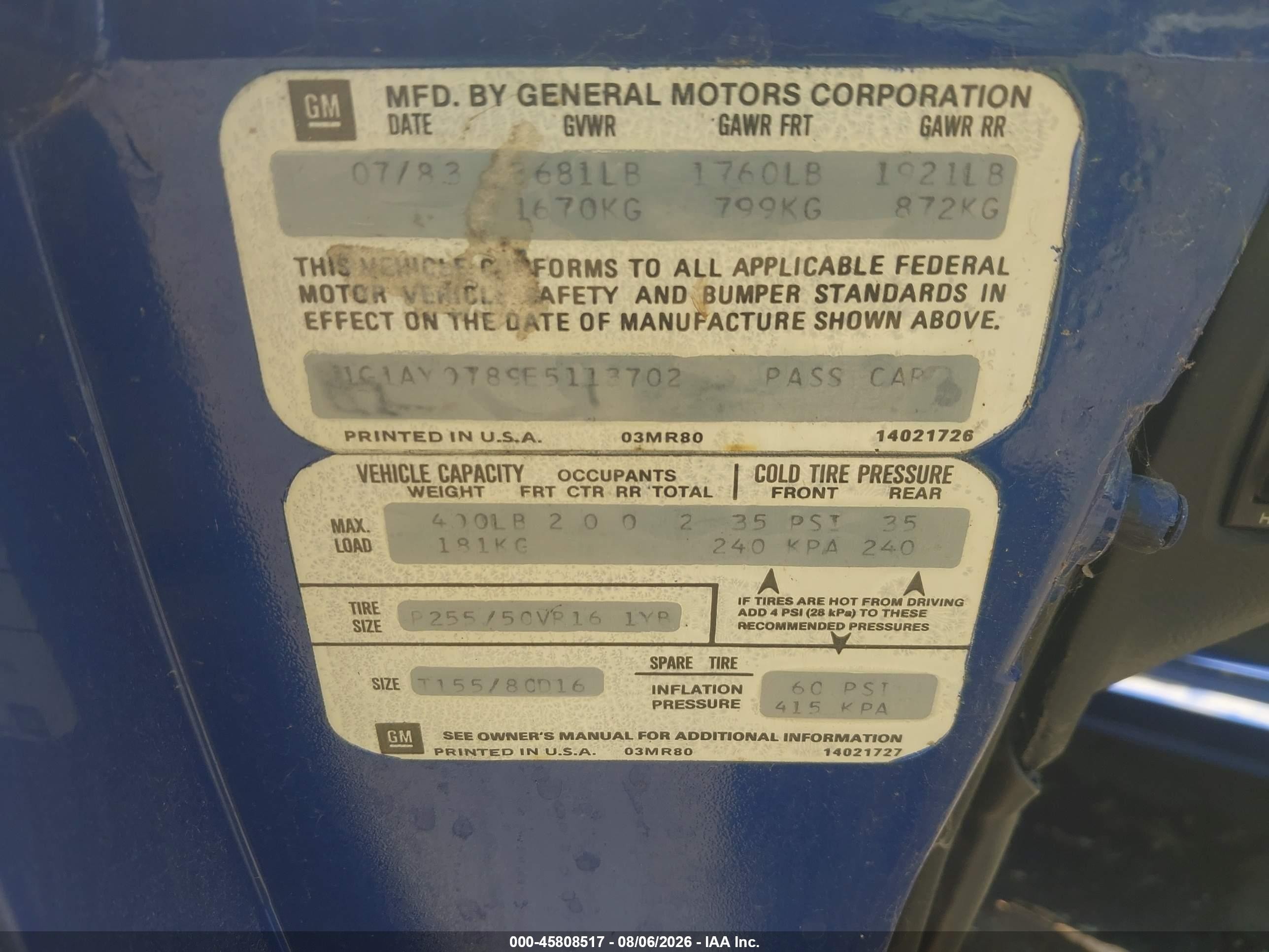 1984 Chevrolet Corvette   Blue vin: 1G1AY0789E5113702