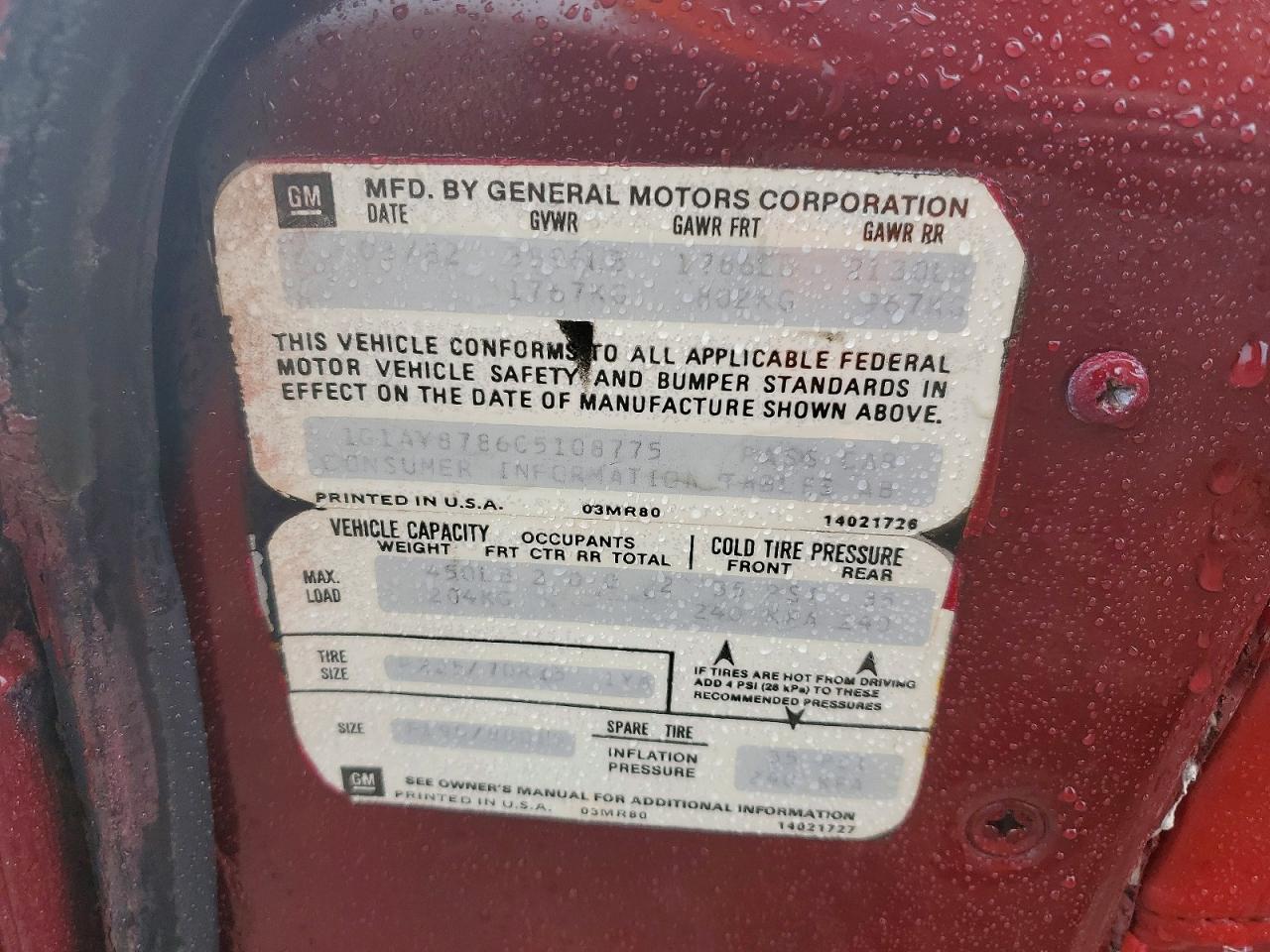 1982 Chevrolet Corvette Burgundy vin: 1G1AY8786C5108775
