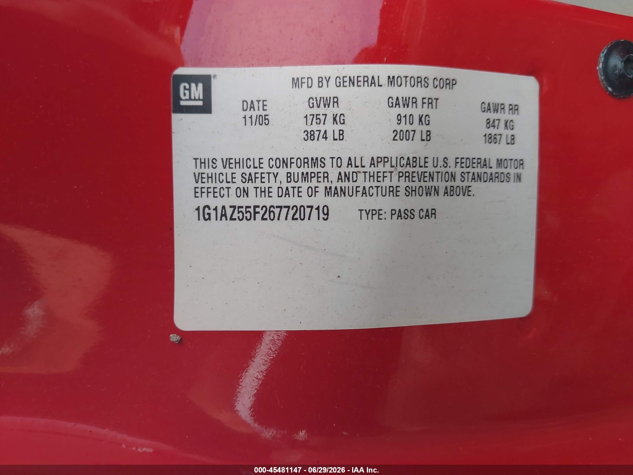 2006 Chevrolet Cobalt Ltz Red vin: 1G1AZ55F267720719