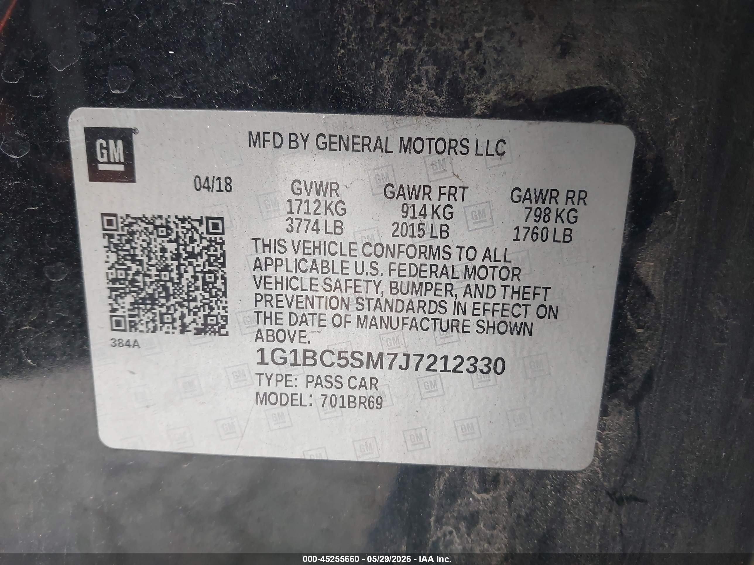 2018 Chevrolet Cruze Ls Auto Черный vin: 1G1BC5SM7J7212330