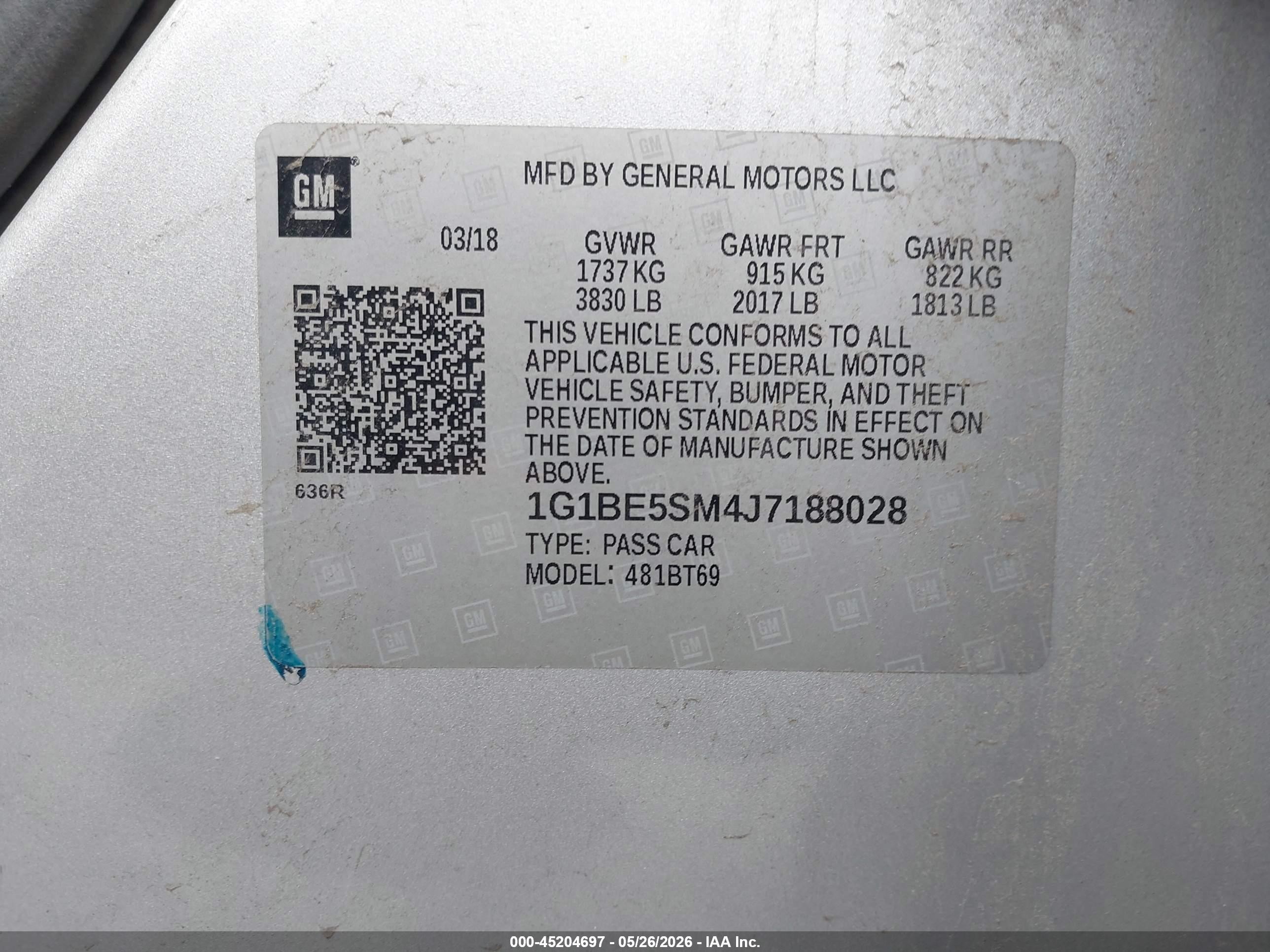 2018 Chevrolet Cruze Lt Auto Серебряный vin: 1G1BE5SM4J7188028