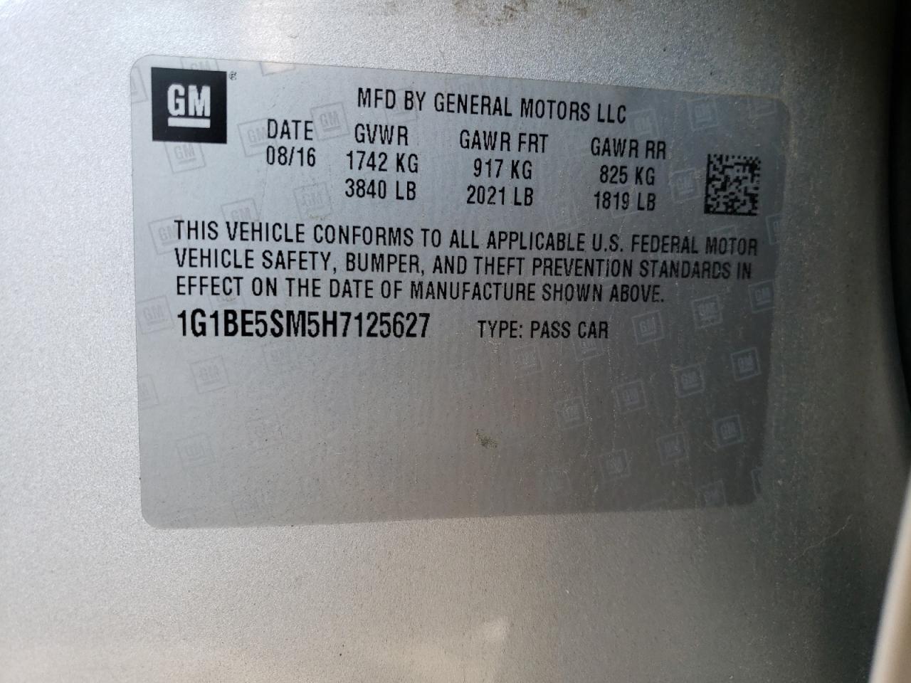 2017 Chevrolet Cruze Lt Серебряный vin: 1G1BE5SM5H7125627