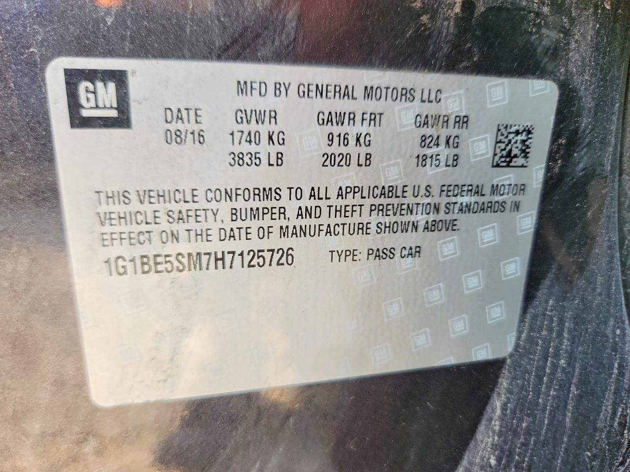 2017 Chevrolet Cruze Lt Charcoal vin: 1G1BE5SM7H7125726