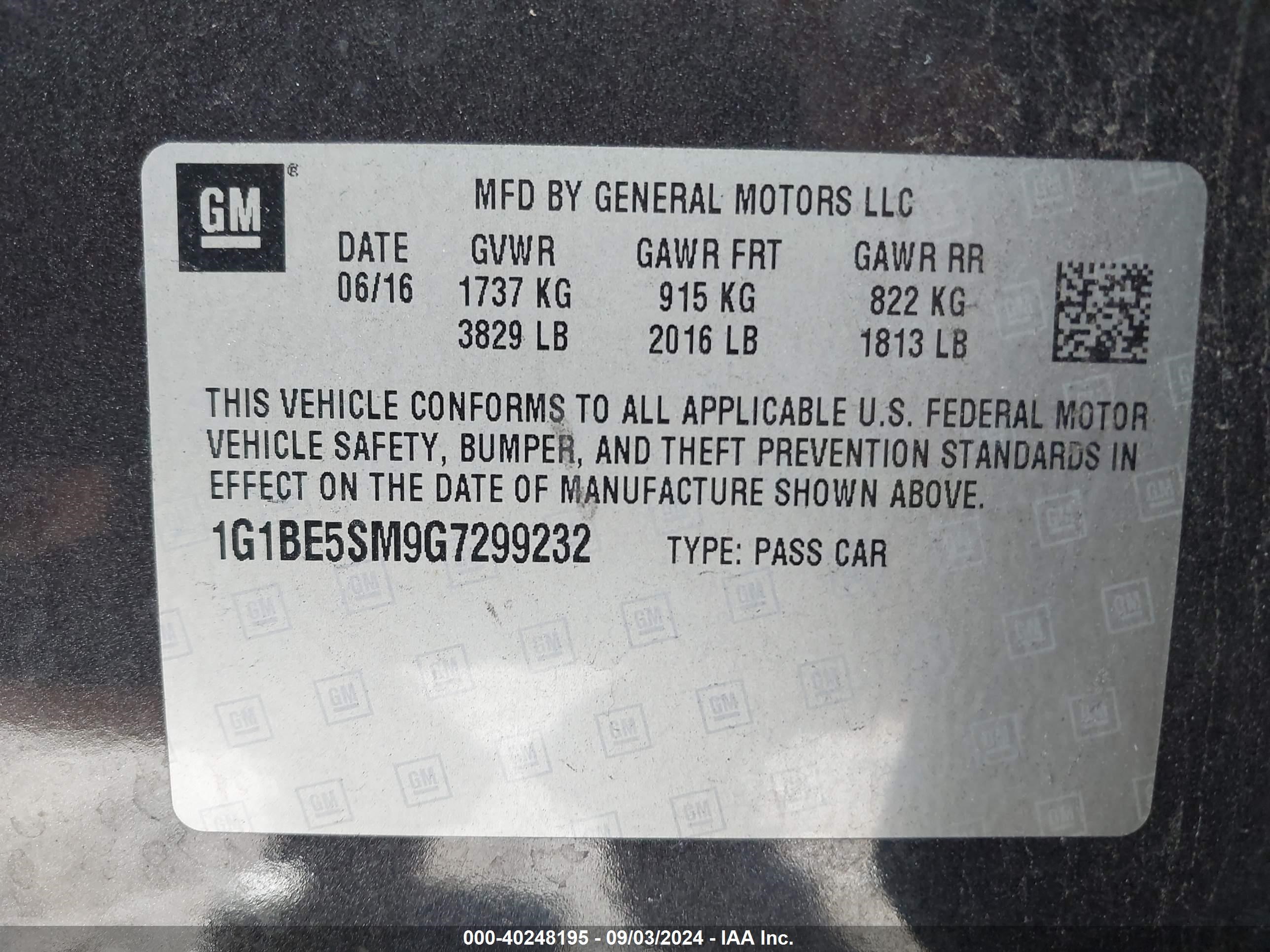 2016 Chevrolet Cruze Lt Auto Черный vin: 1G1BE5SM9G7299232