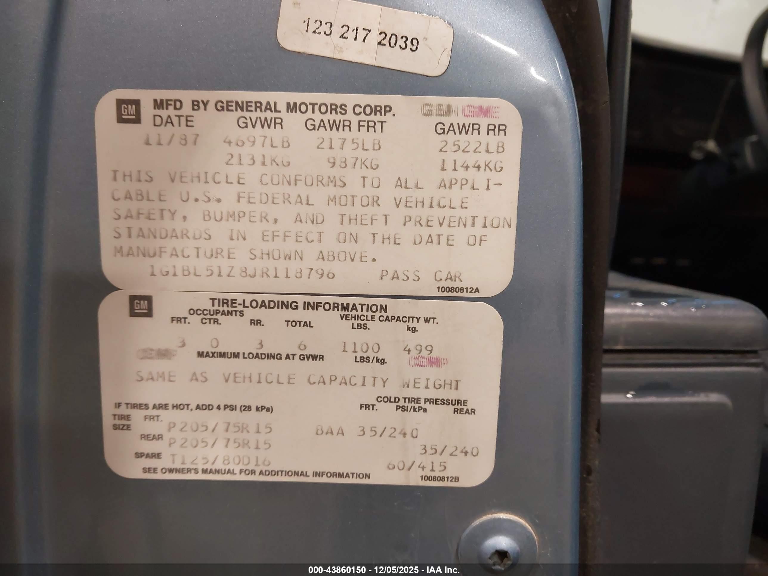 1988 Chevrolet Caprice   Blue vin: 1G1BL51Z8JR118796