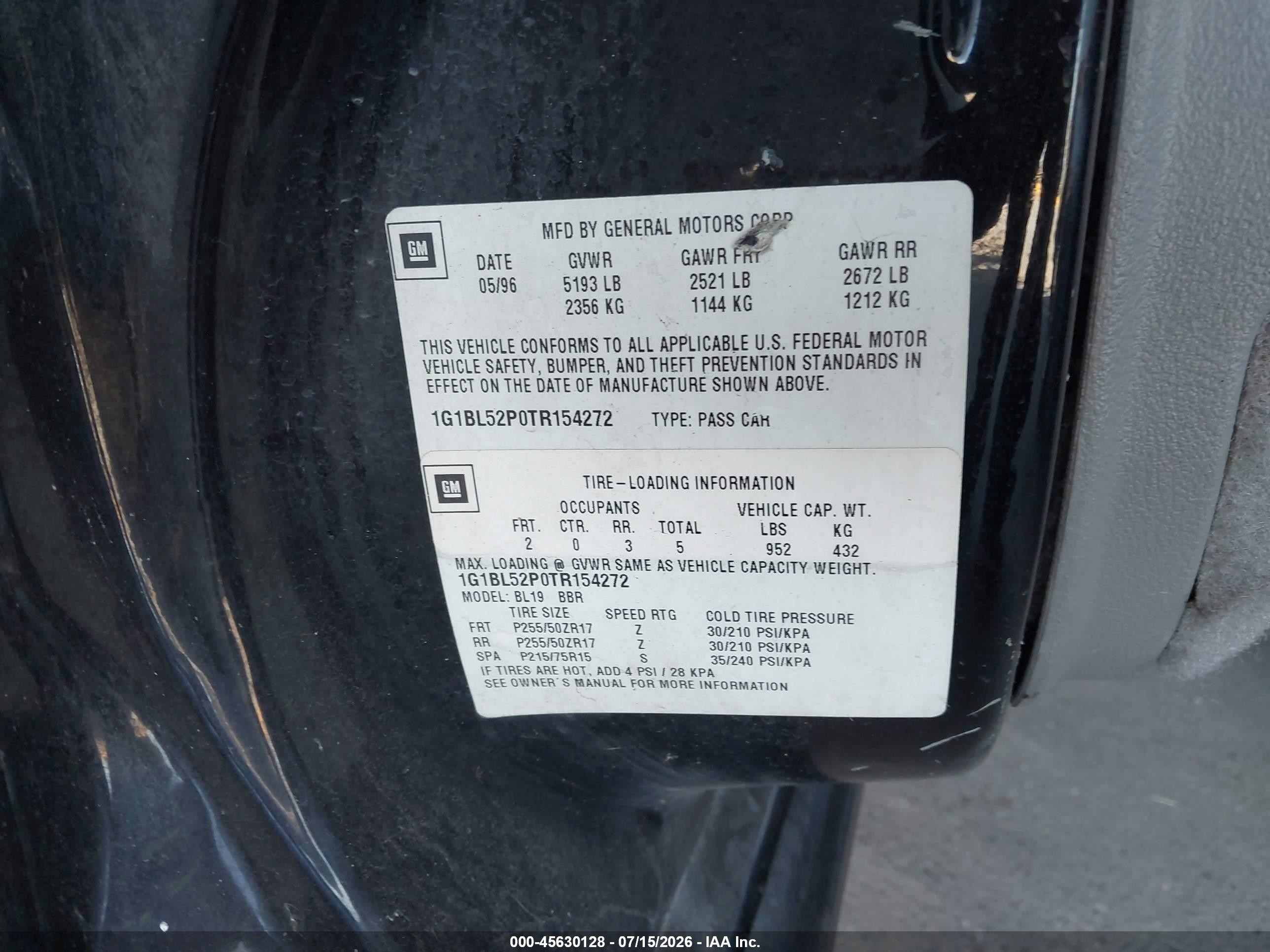 1996 Chevrolet Caprice / Impala Classic Ss Black vin: 1G1BL52P0TR154272