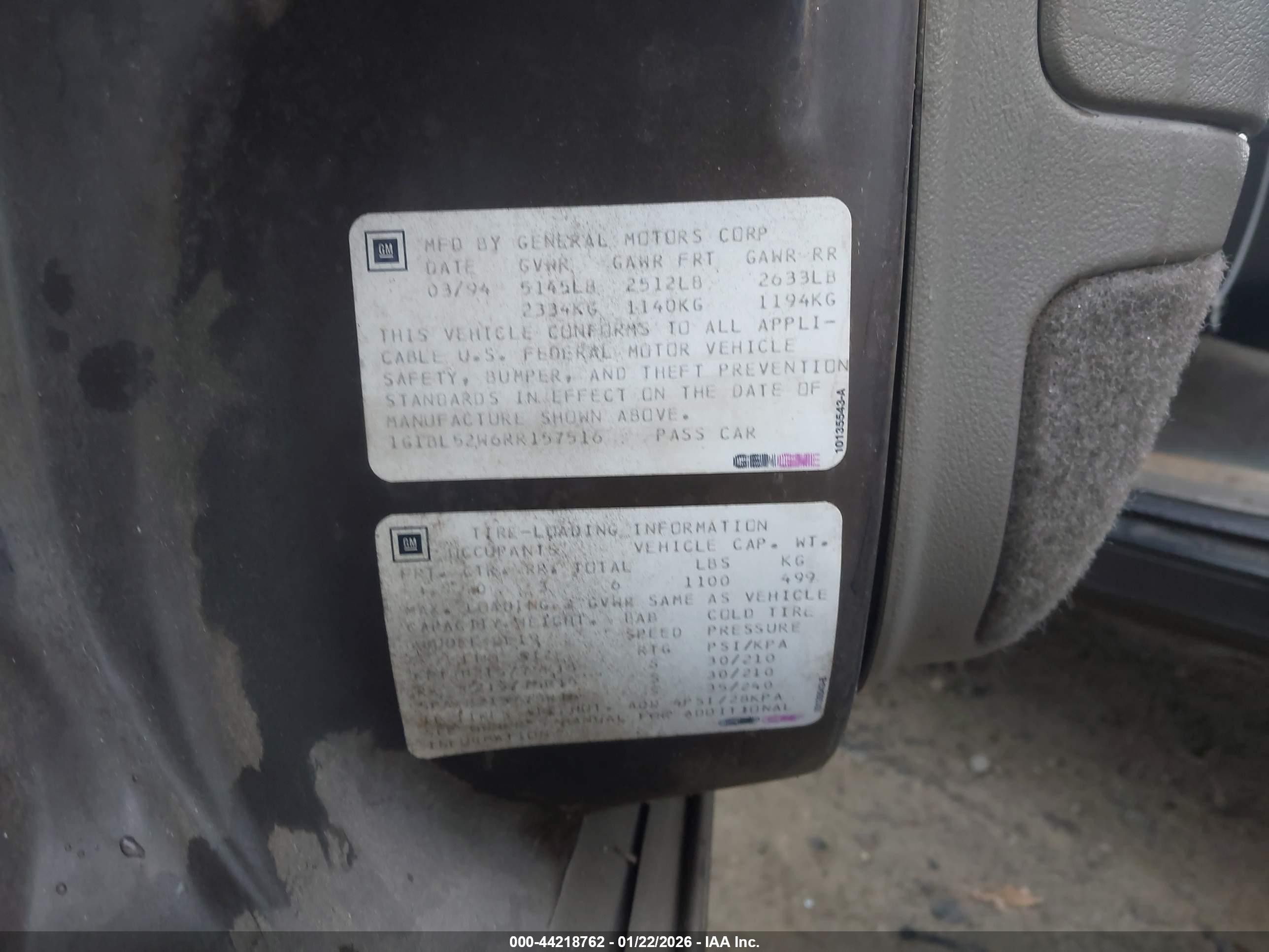 1994 Chevrolet Caprice Classic Gray vin: 1G1BL52W6RR157516