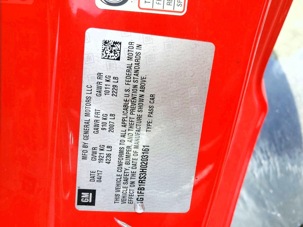 2017 Chevrolet Camaro Lt Red vin: 1G1FB1RS3H0203161