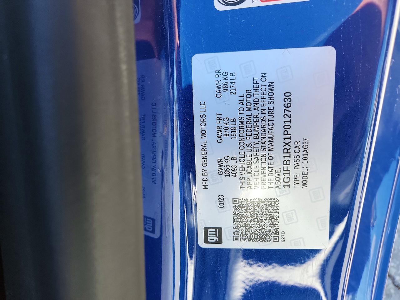 2023 Chevrolet Camaro Ls Blue vin: 1G1FB1RX1P0127630
