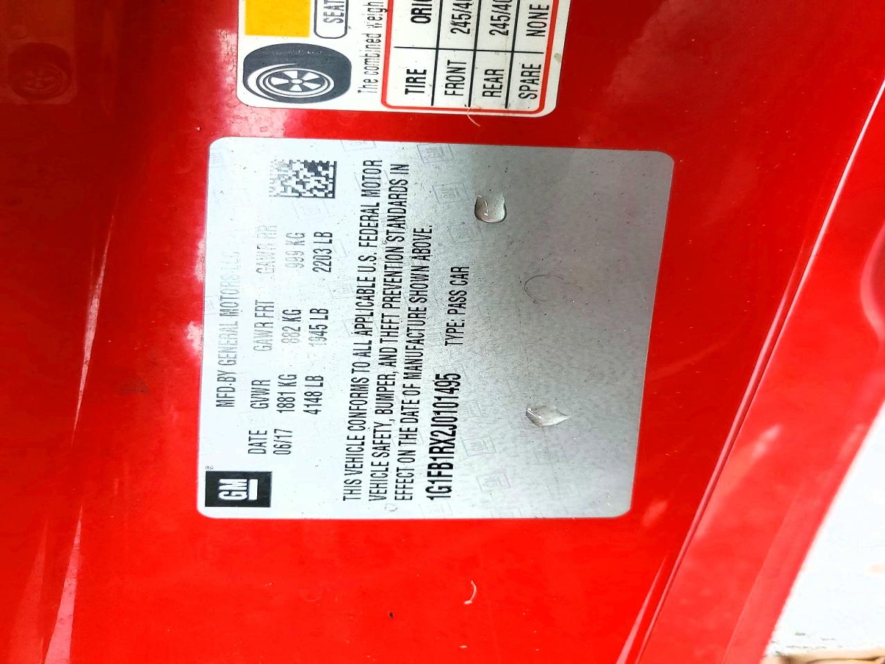 2018 Chevrolet Camaro Lt Red vin: 1G1FB1RX2J0101495