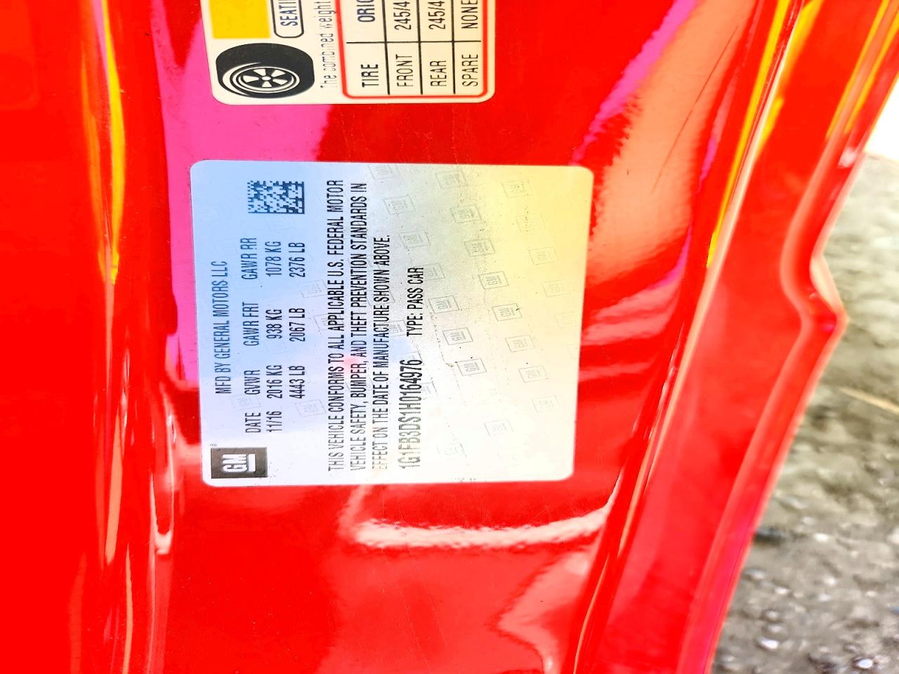 2017 Chevrolet Camaro Lt Red vin: 1G1FB3DS1H0164976